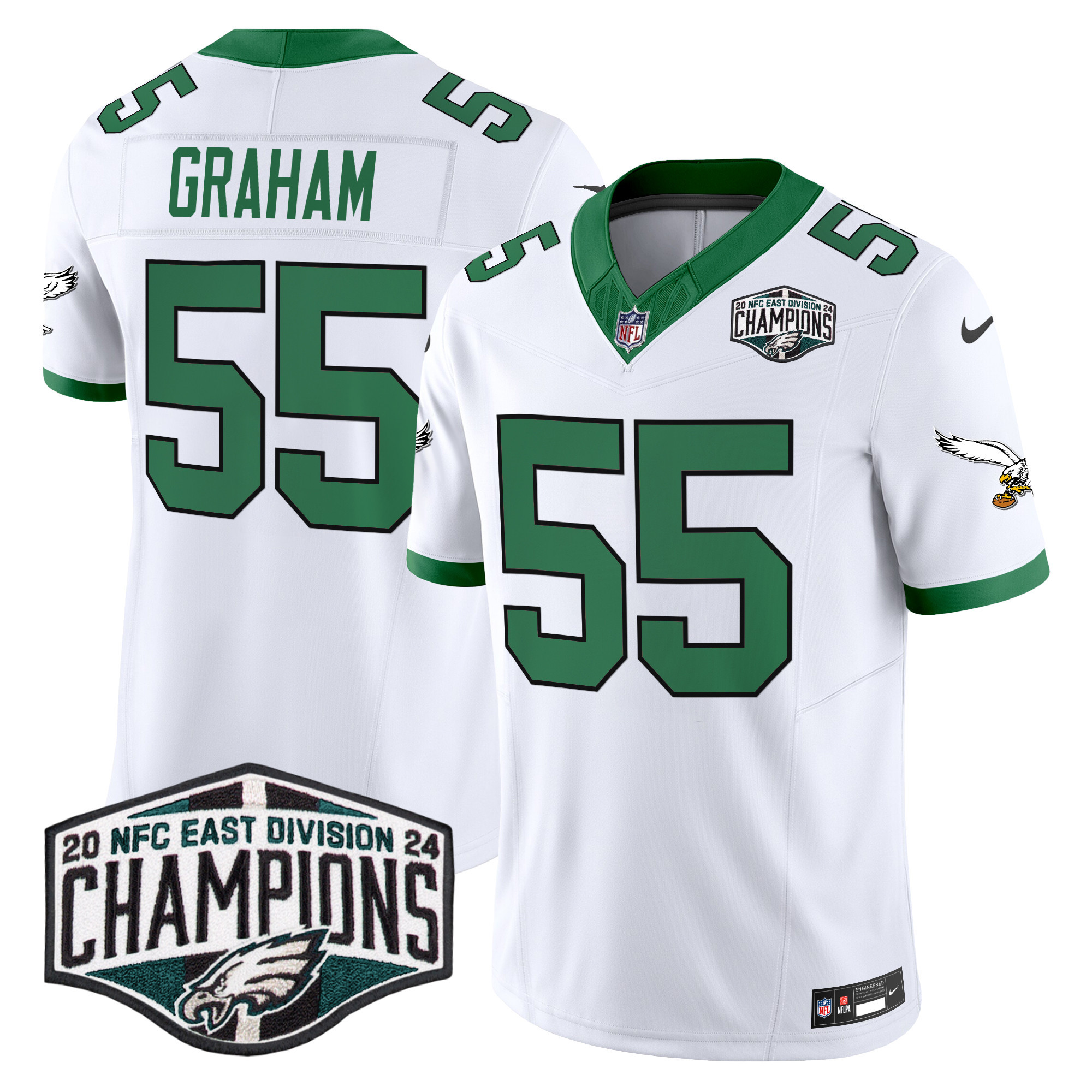 Brandon Graham Men's Philadelphia Eagles Kelly Green 2024 NFC East Division Champions Vapor Limited Kelly White Jersey - All Stitched