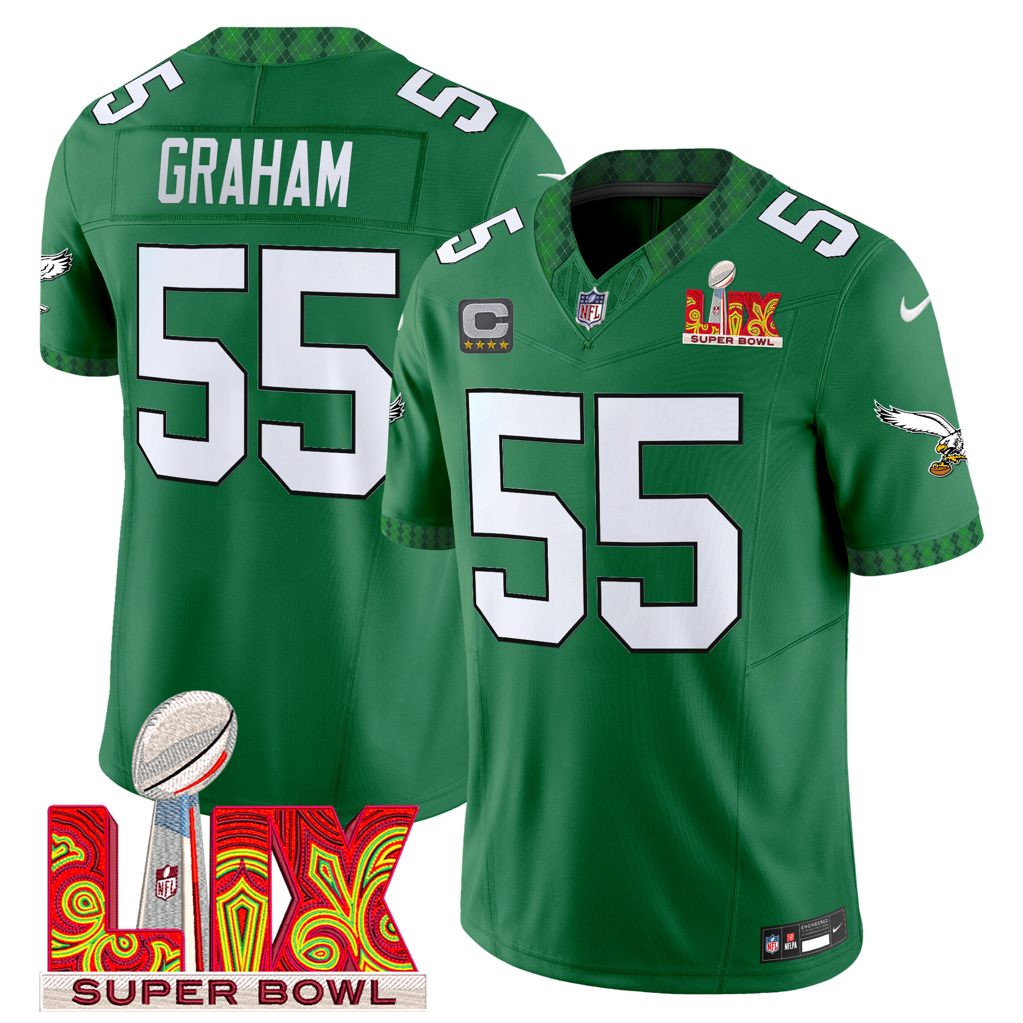 Brandon Graham Men's Philadelphia Eagles Kelly Green St. Patrick's Day Super Bowl LIX Patch Vapor Limited Kelly Green Jersey - All Stitched