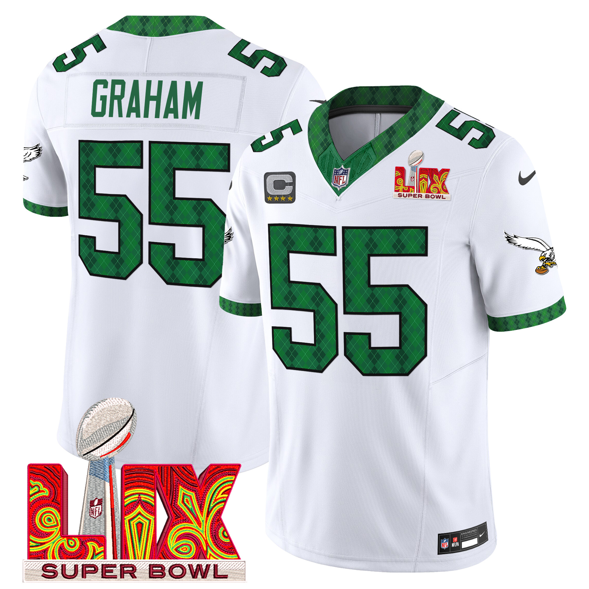 Brandon Graham Men's Philadelphia Eagles Kelly Green St. Patrick's Day Super Bowl LIX Patch Vapor Limited Kelly White Jersey - All Stitched