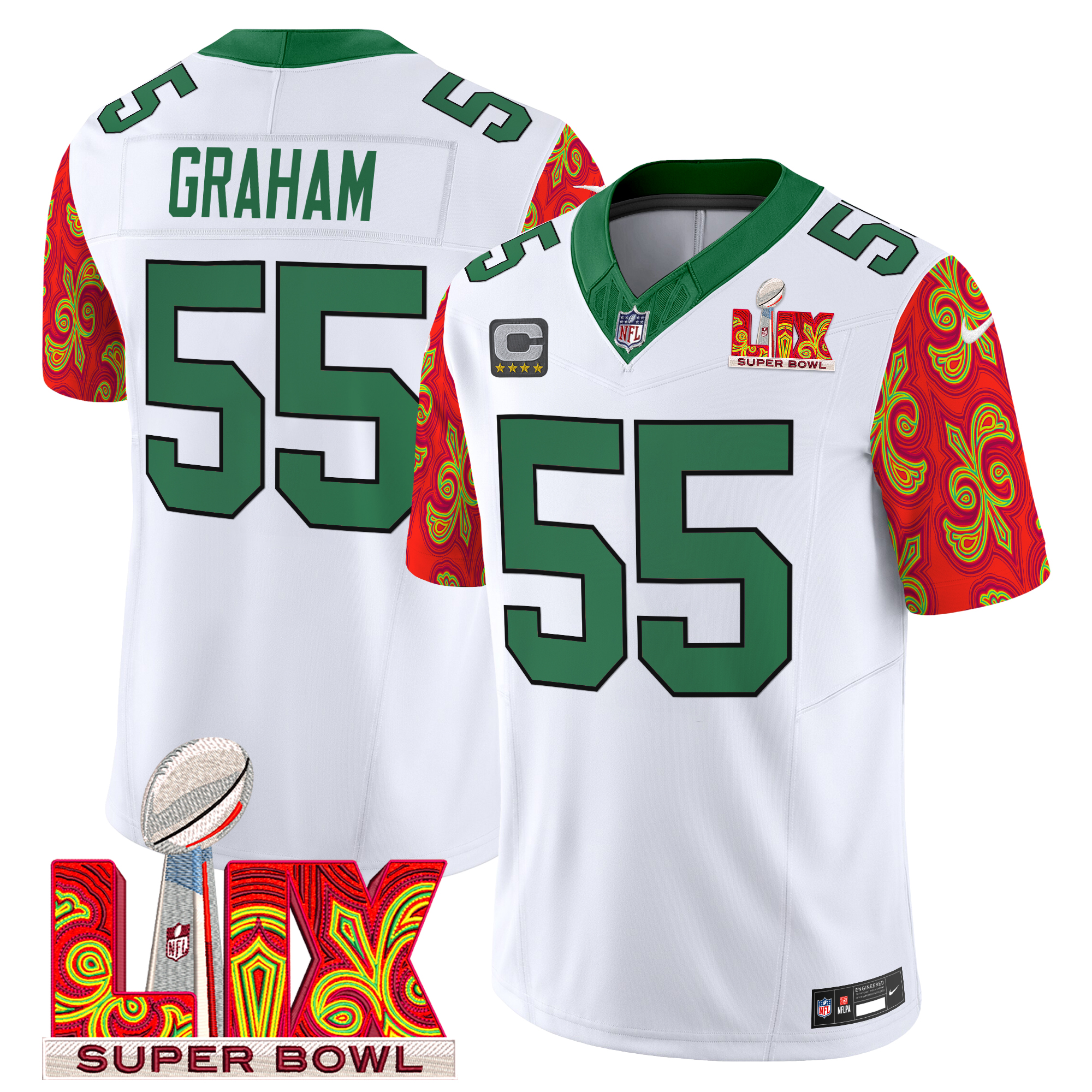 Brandon Graham Men's Philadelphia Eagles Kelly Green Super Bowl LIX Style Vapor Limited Kelly White Jersey - All Stitched