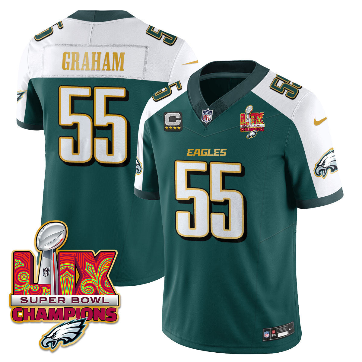Brandon Graham Men's Philadelphia Eagles Super Bowl LIX Champions Gold Trim Vapor Limited Green Alternate Jersey - All Stitched