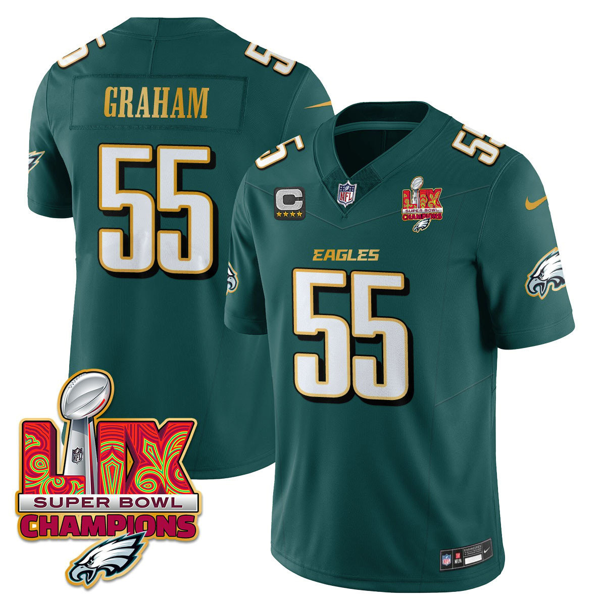 Brandon Graham Men's Philadelphia Eagles Super Bowl LIX Champions Gold Trim Vapor Limited Midnight Green Jersey - All Stitched
