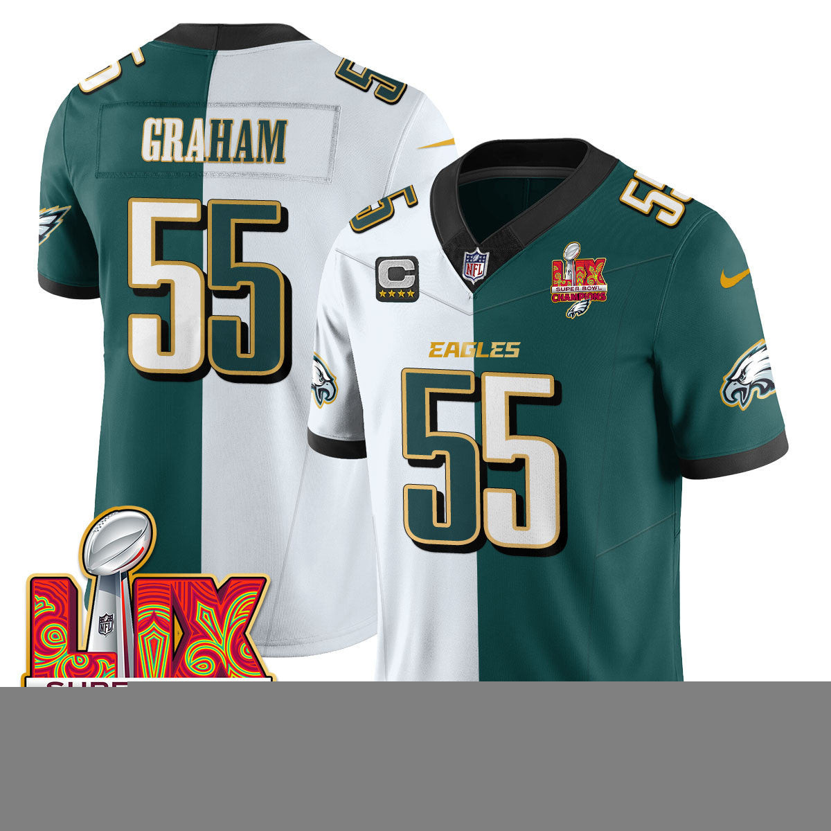 Brandon Graham Men's Philadelphia Eagles Super Bowl LIX Champions Gold Trim Vapor Limited Split Jersey - All Stitched