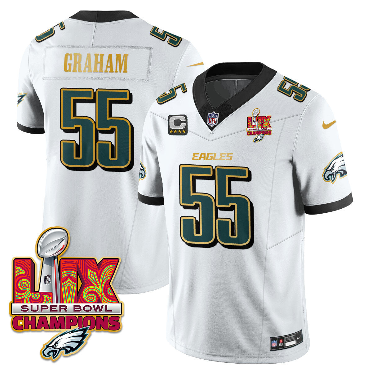 Brandon Graham Men's Philadelphia Eagles Super Bowl LIX Champions Gold Trim Vapor Limited White Jersey - All Stitched