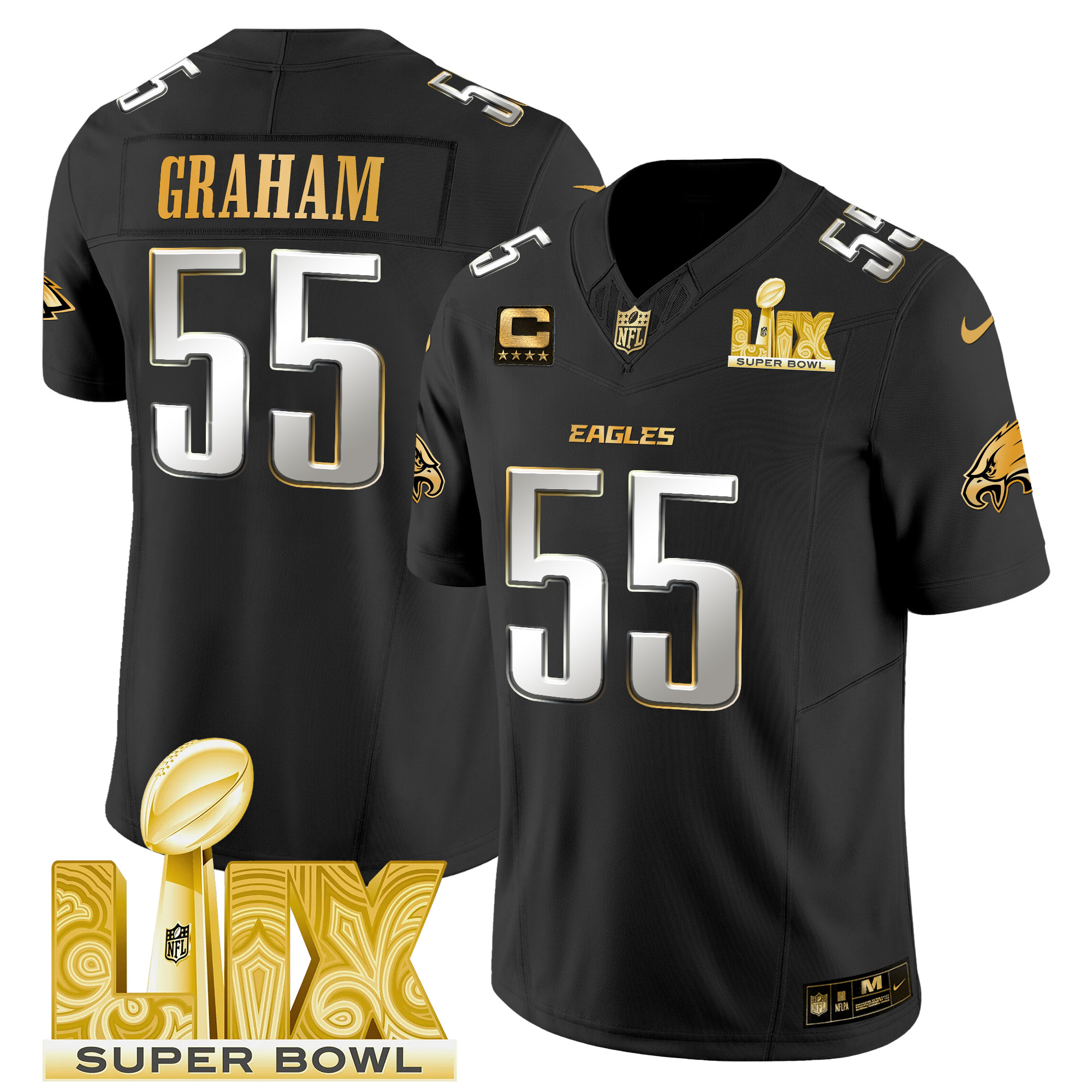 Brandon Graham Men's Philadelphia Eagles Super Bowl LIX Patch Gold Vapor Limited Black Limited Jersey - All Stitched
