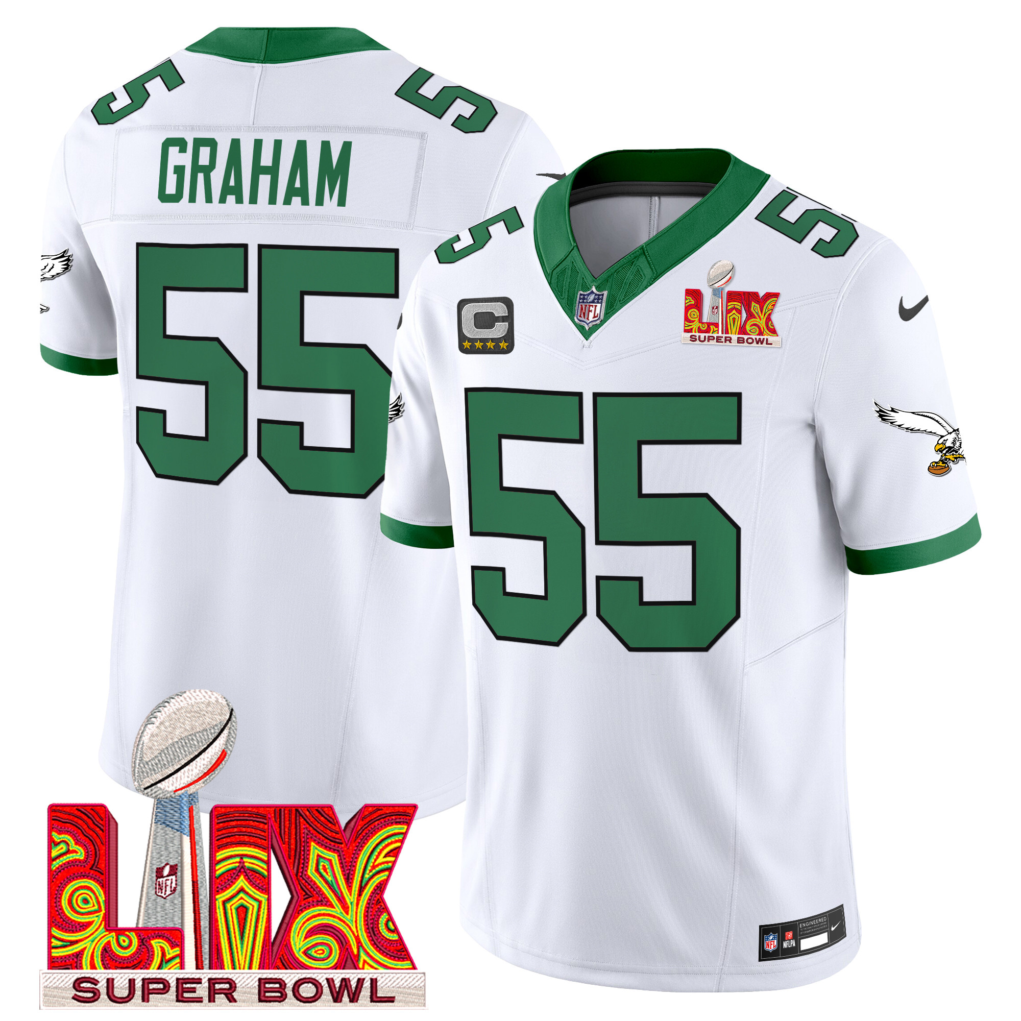 Brandon Graham Men's Philadelphia Eagles Super Bowl LIX Patch Vapor Limited Kelly White Jersey - All Stitched