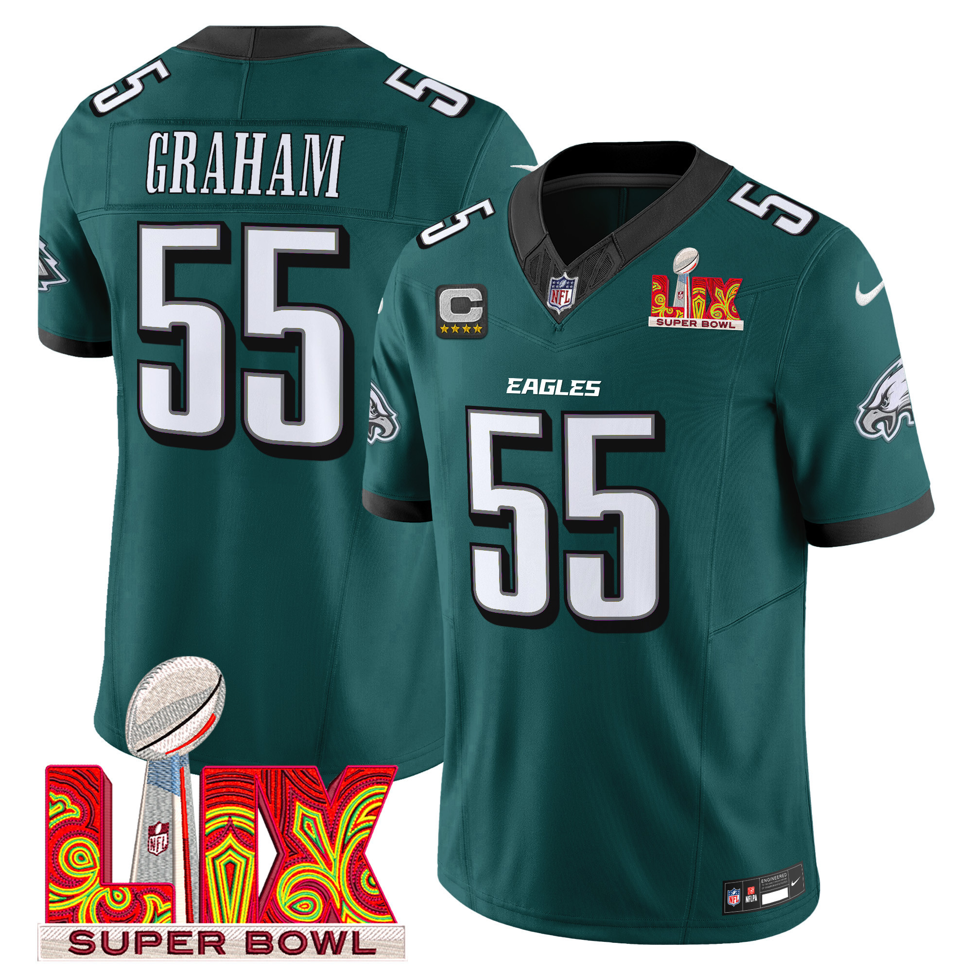 Brandon Graham Men's Philadelphia Eagles Super Bowl LIX Patch Vapor Limited Midnight Green Jersey - All Stitched
