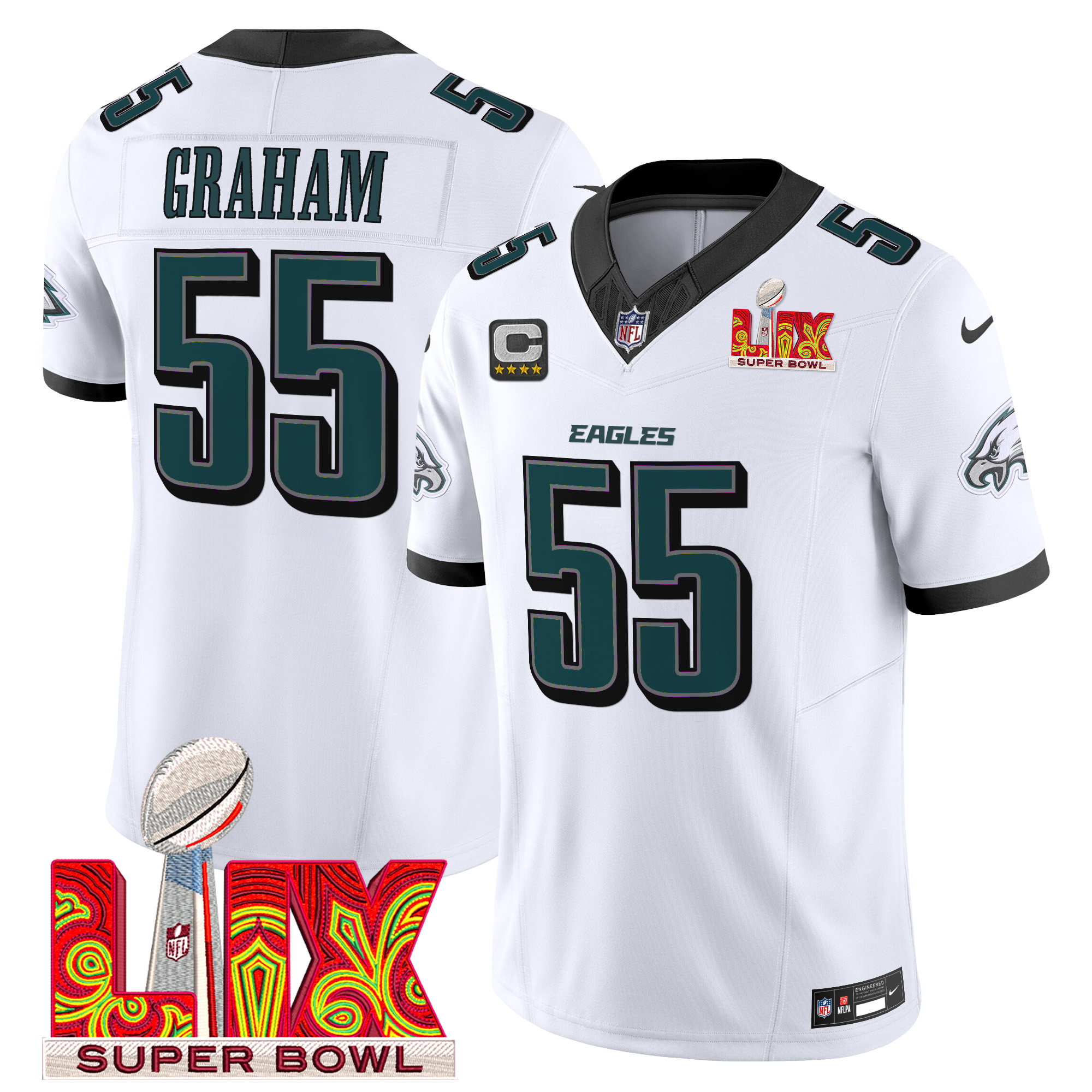 Brandon Graham Men's Philadelphia Eagles Super Bowl LIX Patch Vapor Limited White Jersey - All Stitched
