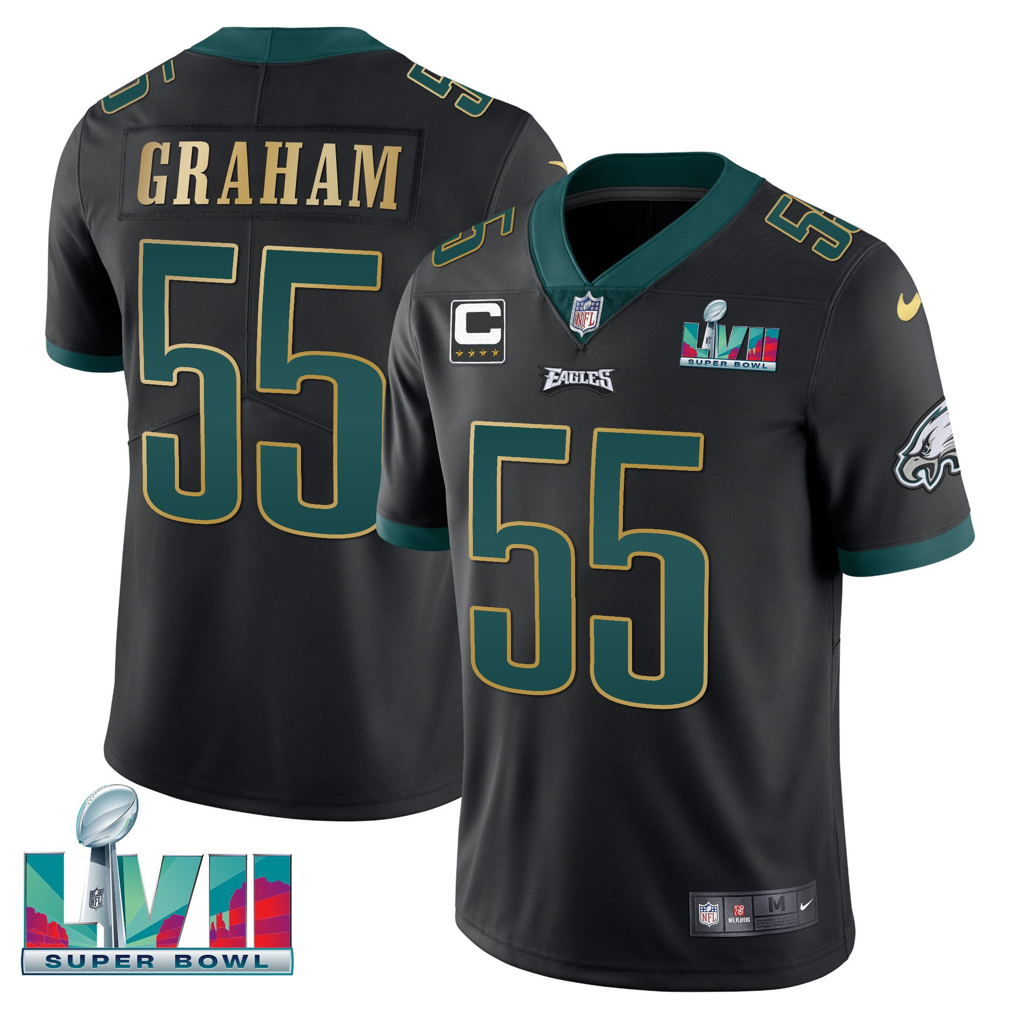 Brandon Graham Men's Philadelphia Eagles Super Bowl Patch Vapor Black Gold Trim Jersey - All Stitched