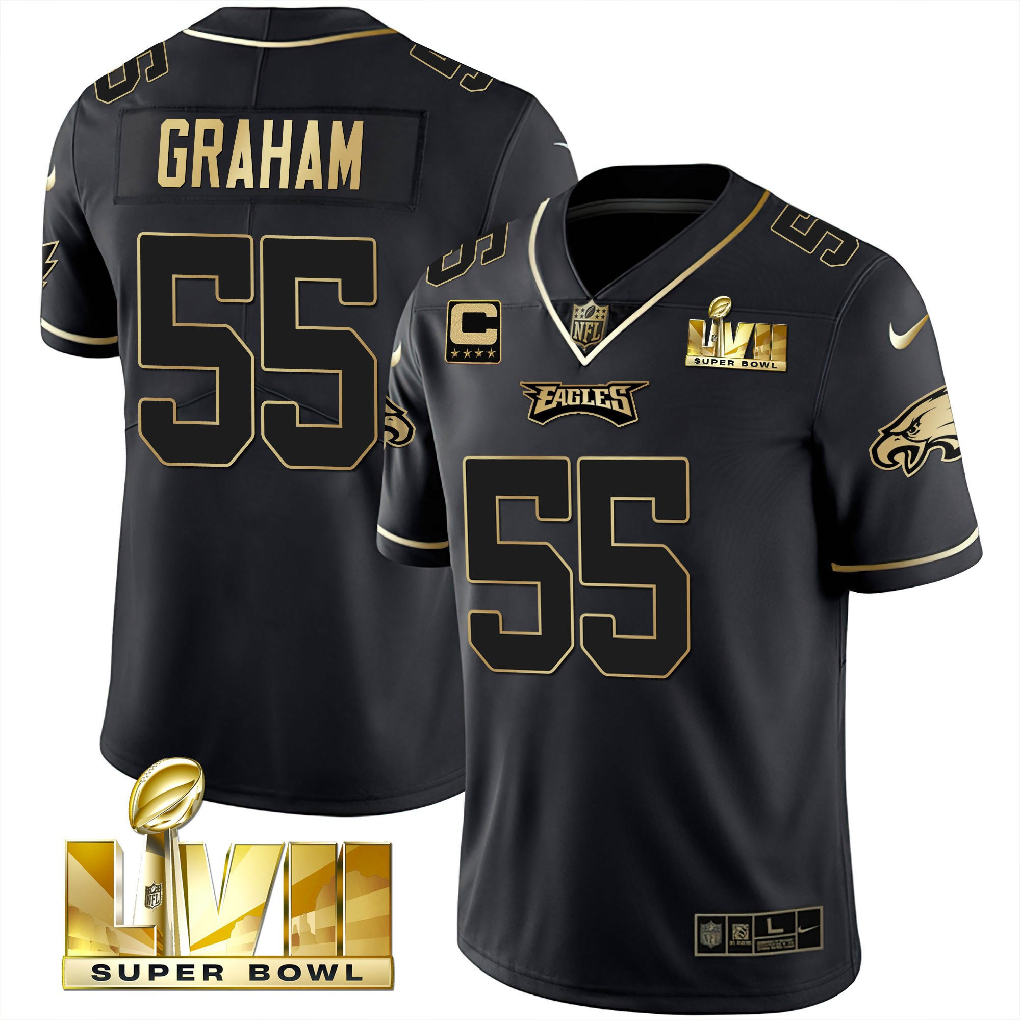 Brandon Graham Men's Philadelphia Eagles Super Bowl Vapor Gold Black Gold Jersey - All Stitched
