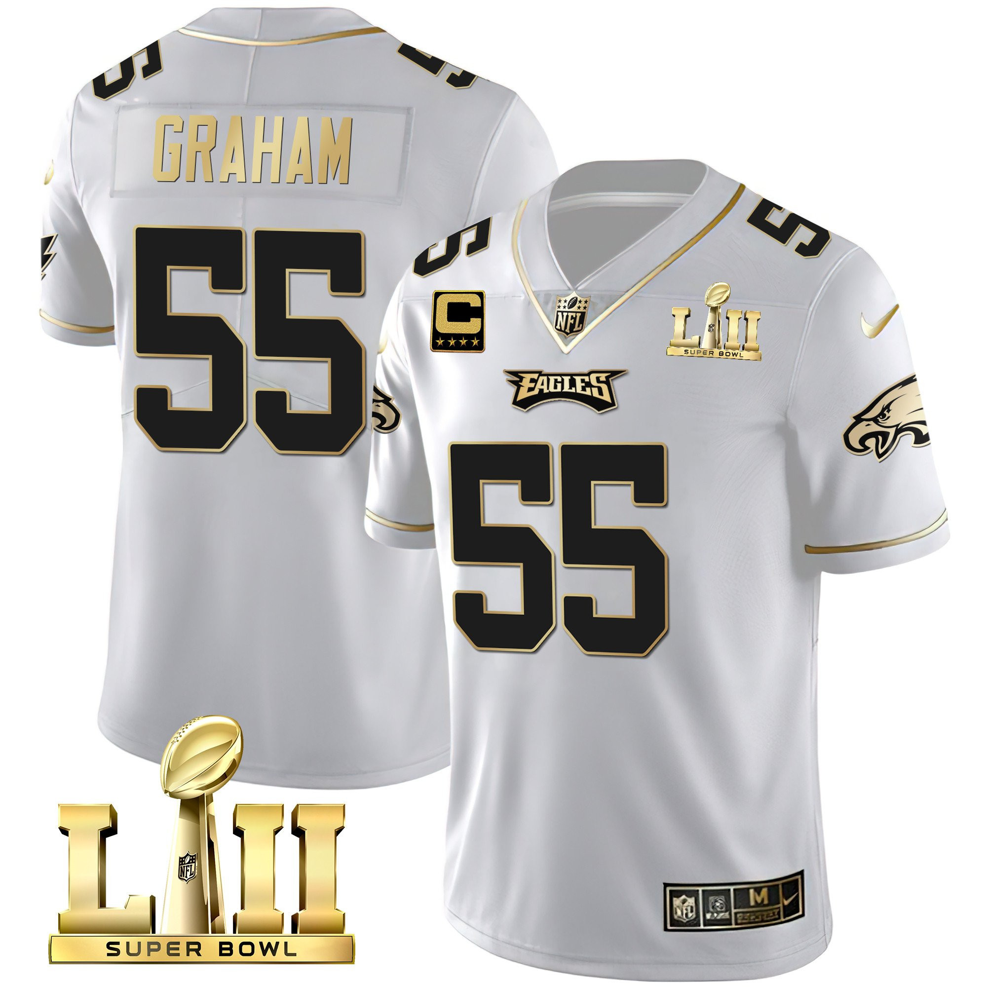 Brandon Graham Philadelphia Eagles Super Bowl LII Patch Vapor White Gold Jersey - All Stitched