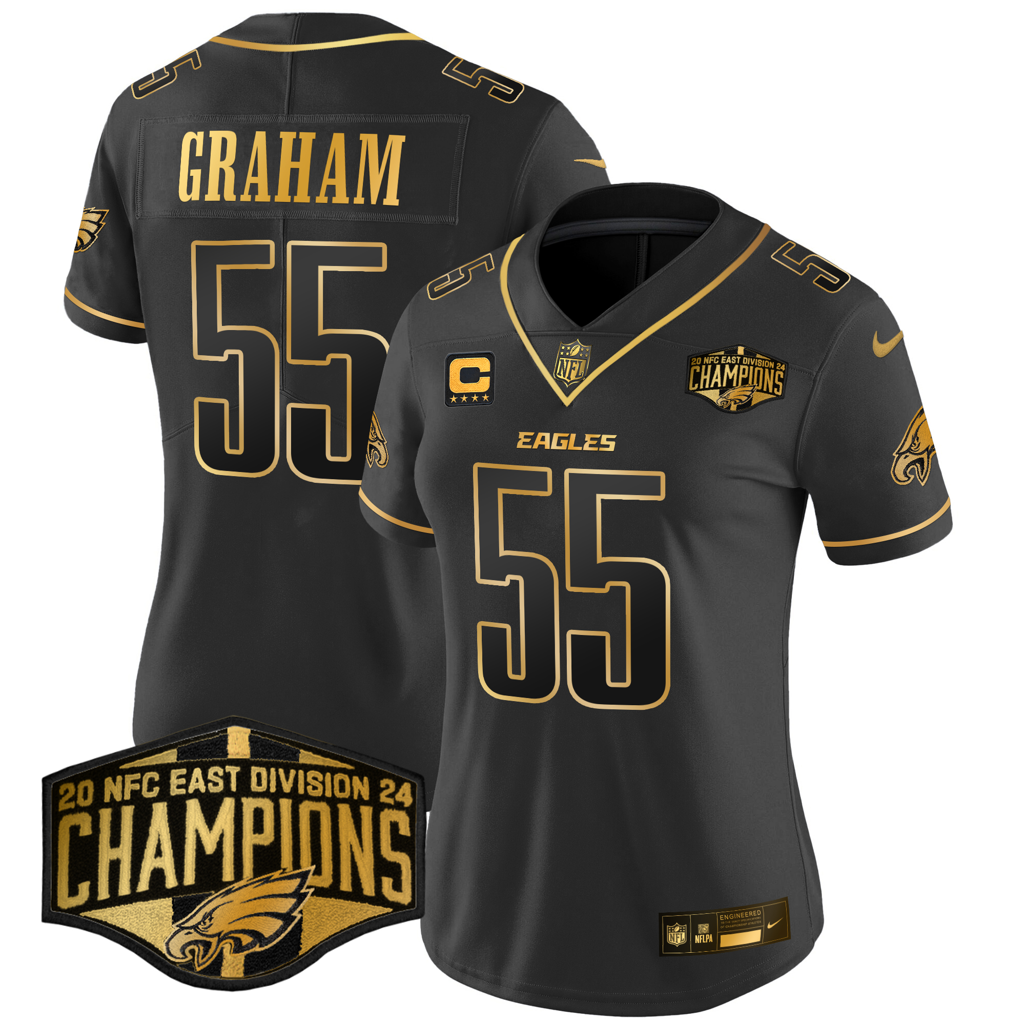 Brandon Graham Women's Philadelphia Eagles 2024 NFC East Division Champions Gold Vapor Limited Black Gold Jersey - All Stitched