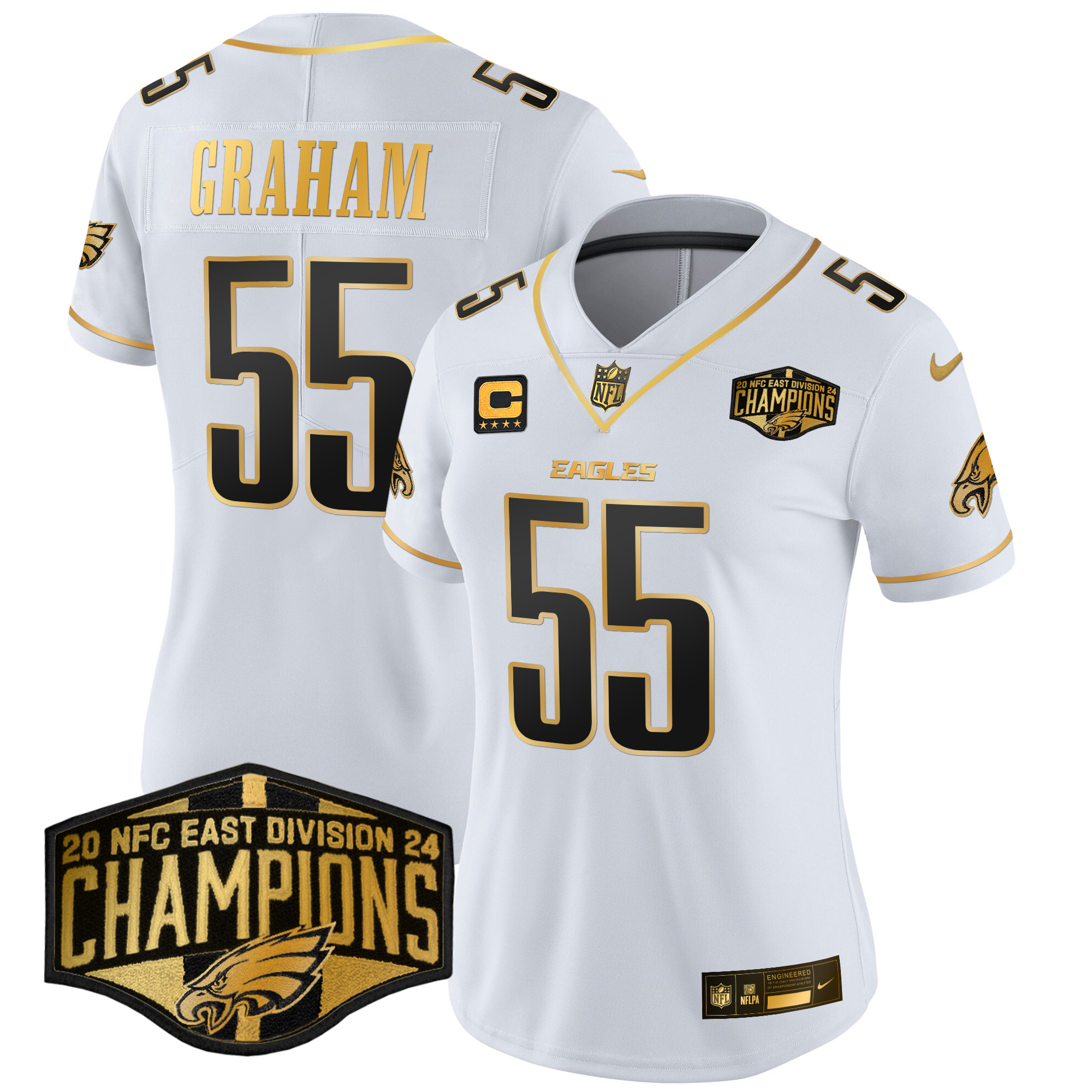Brandon Graham Women's Philadelphia Eagles 2024 NFC East Division Champions Gold Vapor Limited White Gold Jersey - All Stitched