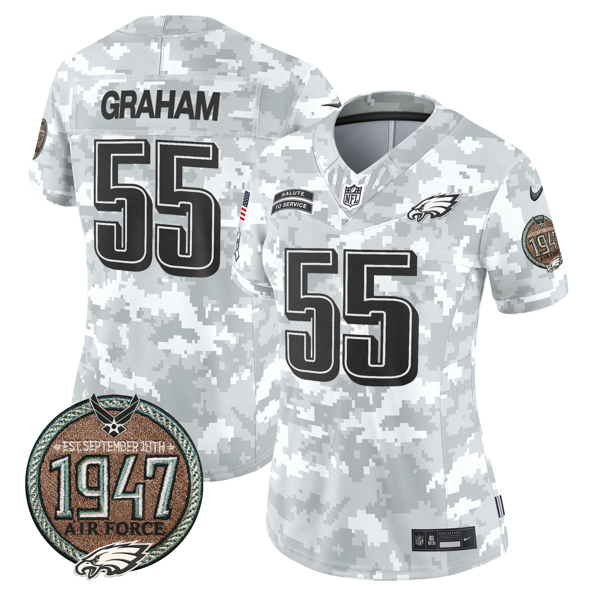 Brandon Graham Women's Philadelphia Eagles 2024 Salute to Service Establishment Year Patch Vapor Limited Air Force Jersey - All Stitched