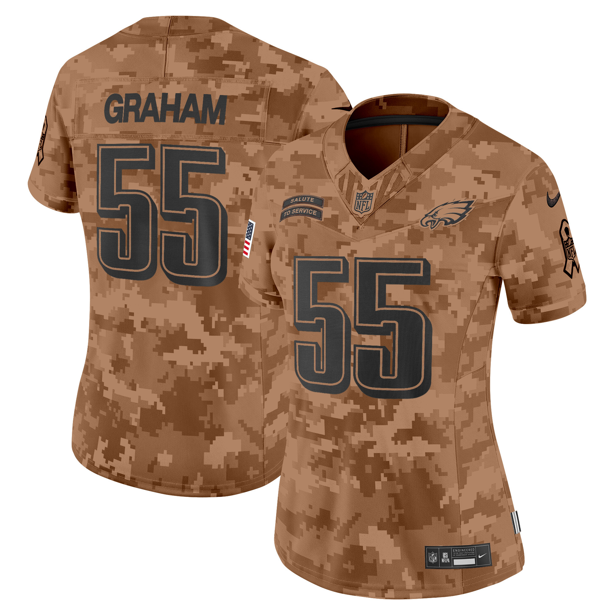Brandon Graham Women's Philadelphia Eagles 2024 Salute to Service Vapor Limited Brown Camo Jersey - All Stitched