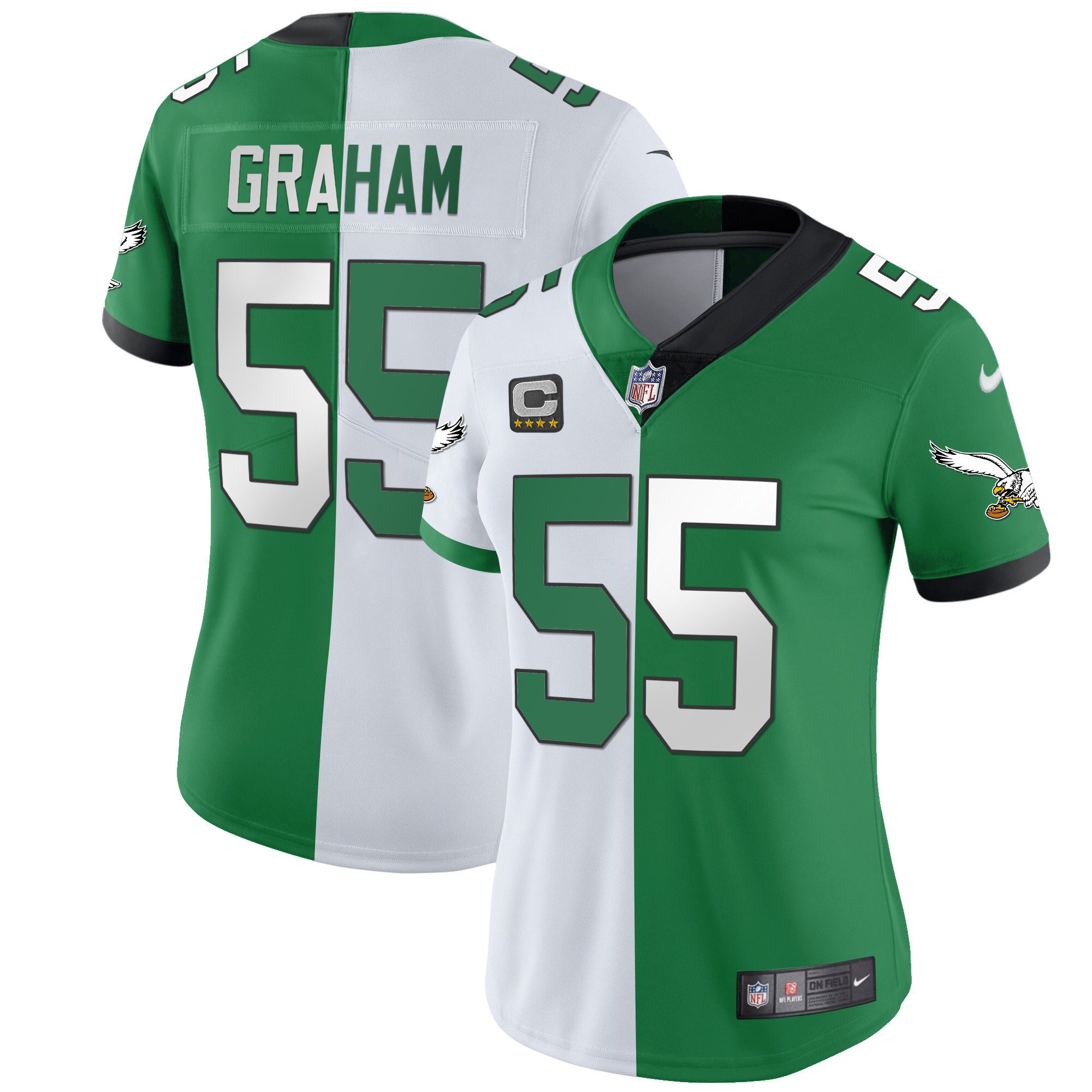 Brandon Graham Women's Philadelphia Eagles Gold & Kelly Vapor Split Jersey - All Stitched
