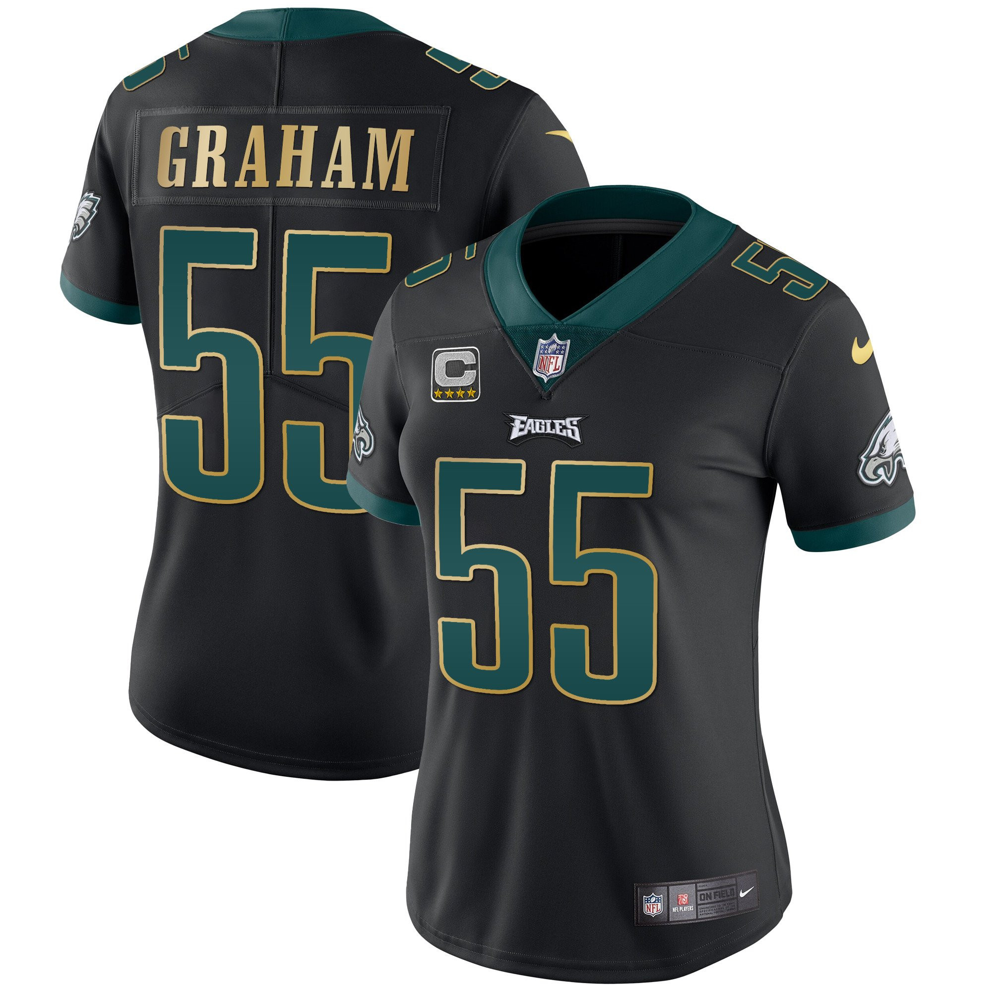 Brandon Graham Women's Philadelphia Eagles Gold Trim Vapor Player Black Gold Trim Jersey - All Stitched