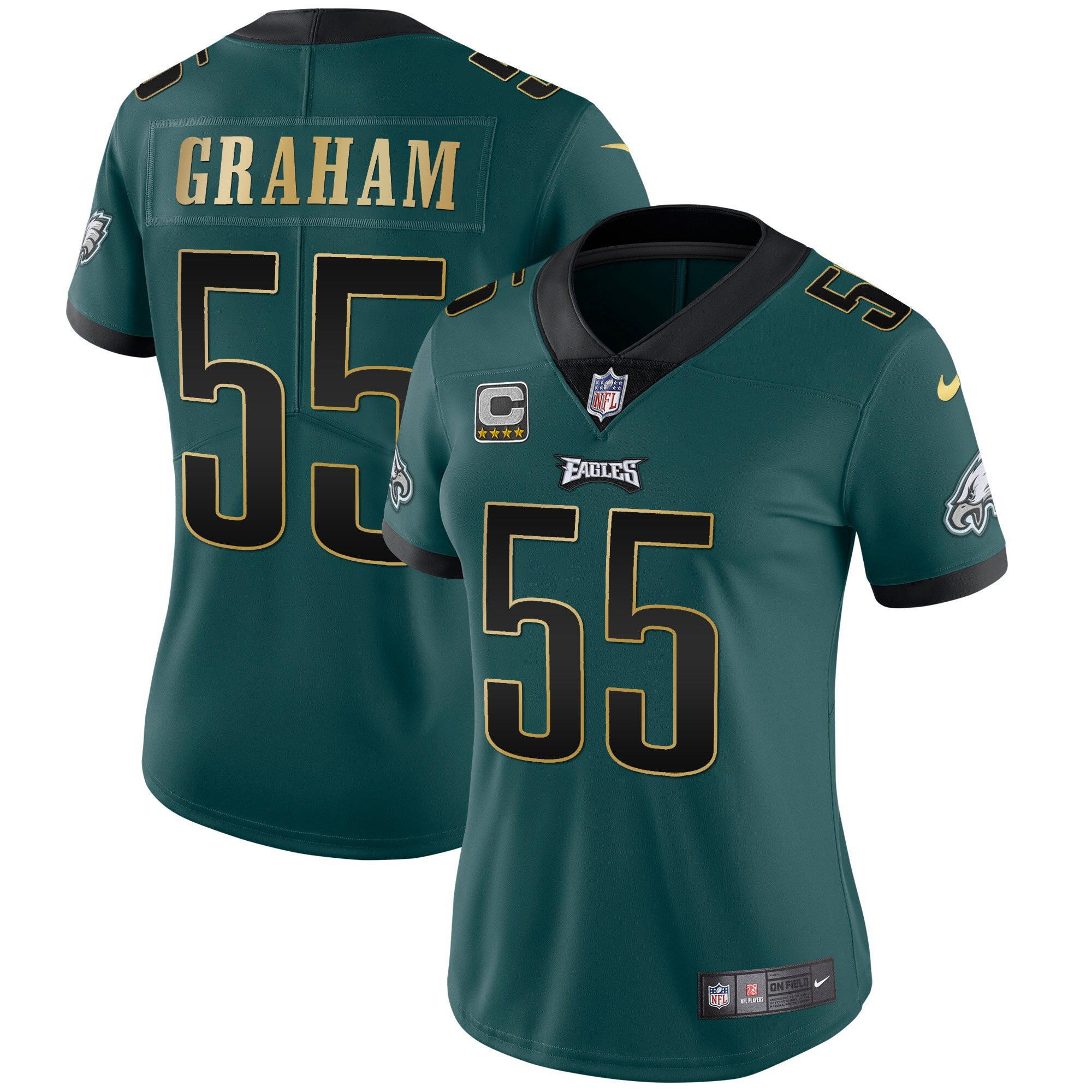 Brandon Graham Women's Philadelphia Eagles Gold Trim Vapor Player Green Gold Trim Jersey - All Stitched