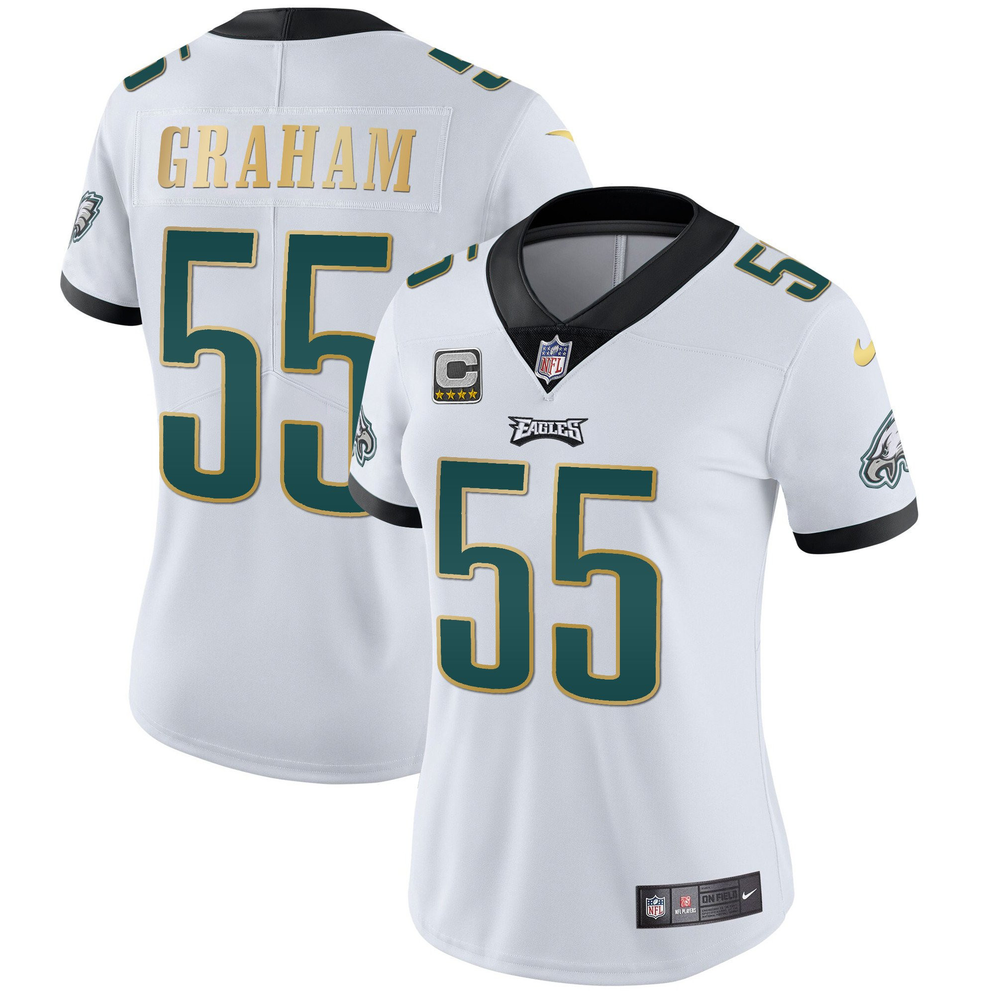 Brandon Graham Women's Philadelphia Eagles Gold Trim Vapor Player White Gold Trim Jersey - All Stitched