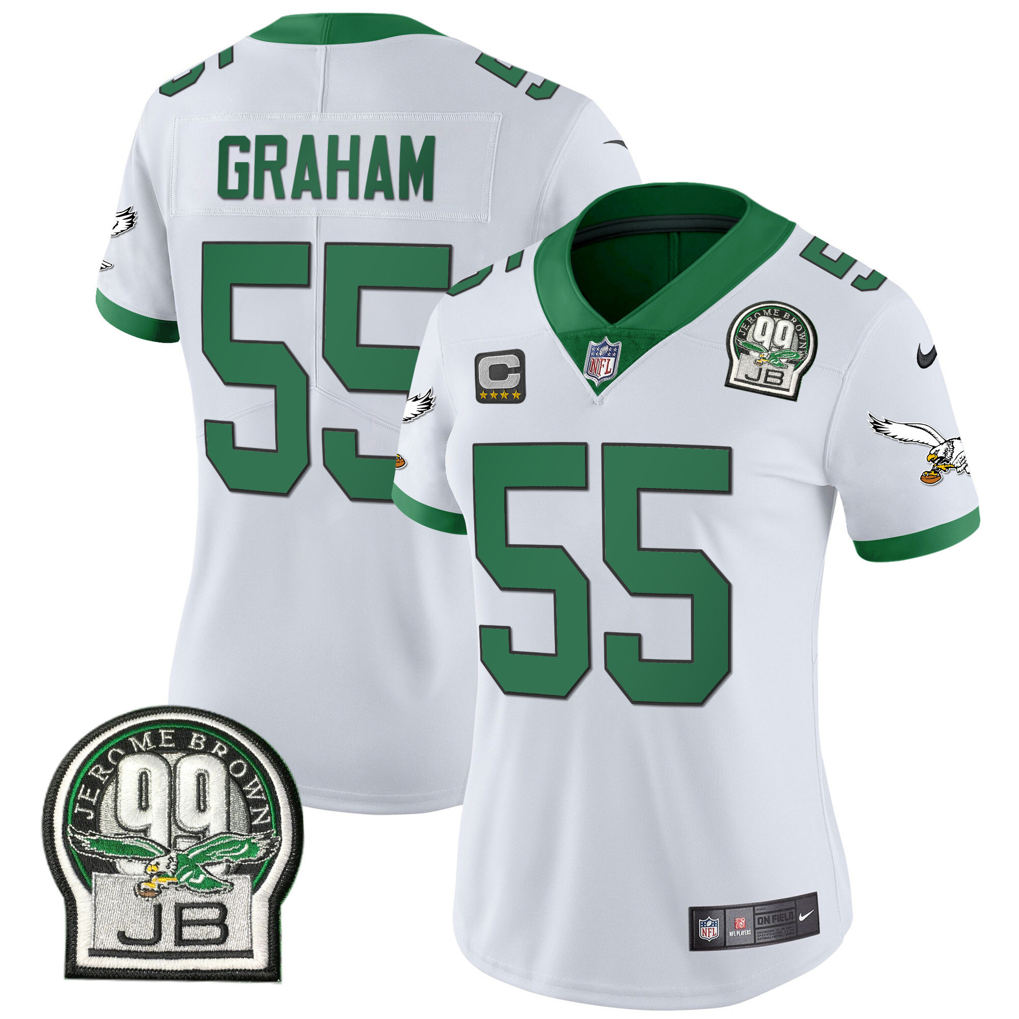 Brandon Graham Women's Philadelphia Eagles Jerome Brown Retired Patch Gold & Kelly Kelly White Jersey - All Stitched