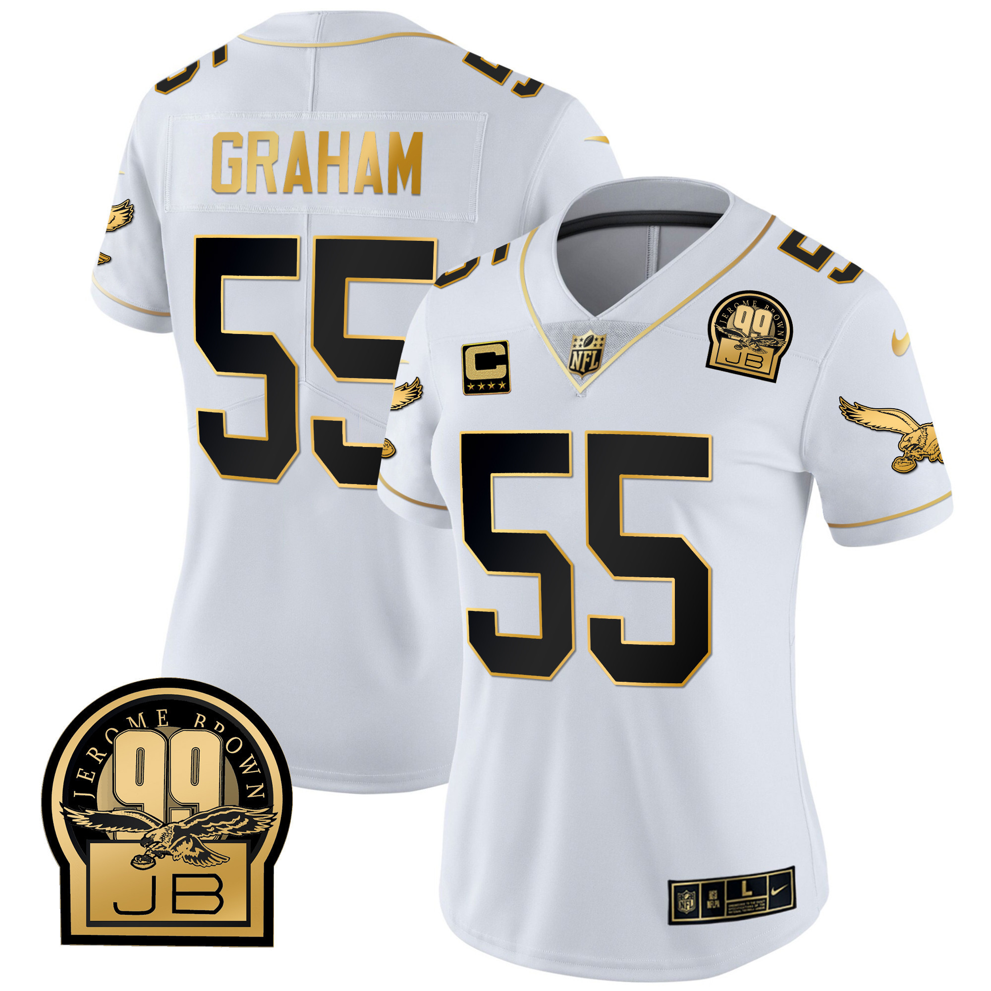 Brandon Graham Women's Philadelphia Eagles Jerome Brown Retired Patch Gold & Kelly White Gold Jersey - All Stitched