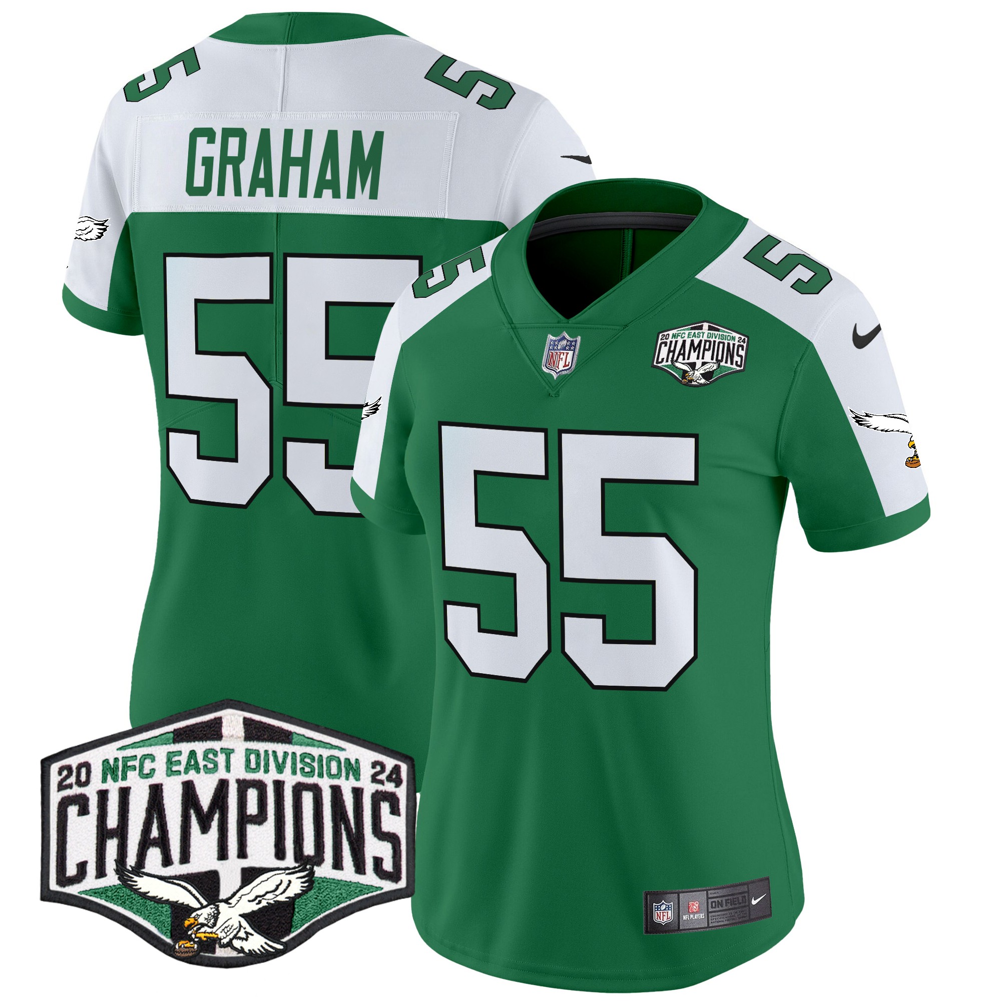 Brandon Graham Women's Philadelphia Eagles Kelly Green 2024 NFC East Division Champions Vapor Limited Kelly Alternate Jersey - All Stitched