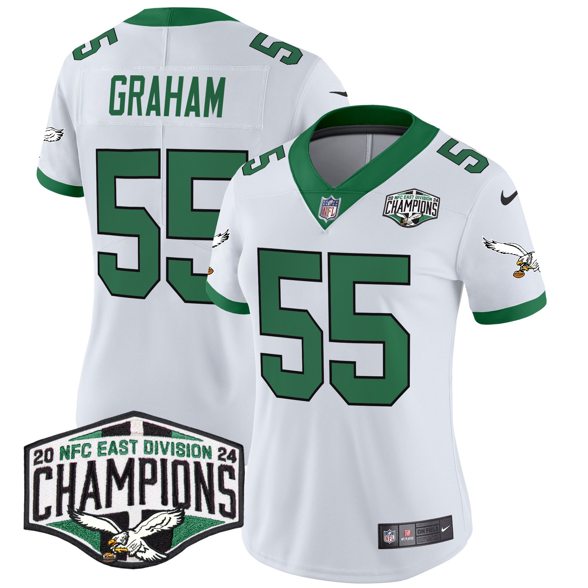 Brandon Graham Women's Philadelphia Eagles Kelly Green 2024 NFC East Division Champions Vapor Limited Kelly White Jersey - All Stitched