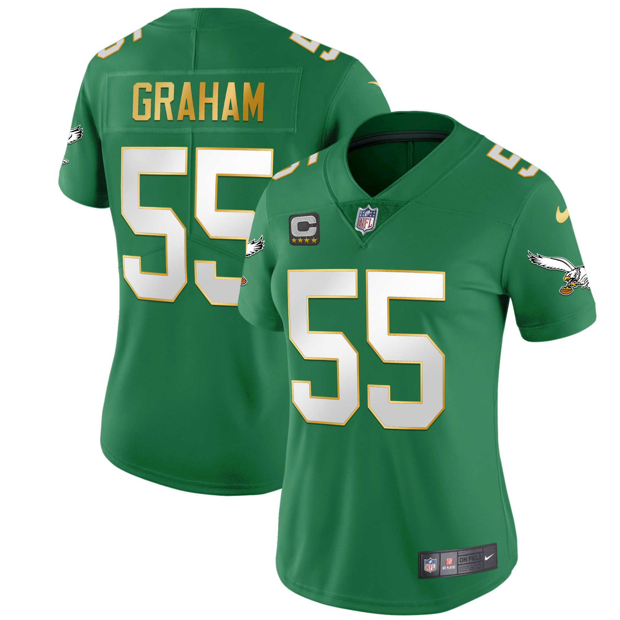 Brandon Graham Women's Philadelphia Eagles Kelly Green Gold Gold Trim Jersey - All Stitched