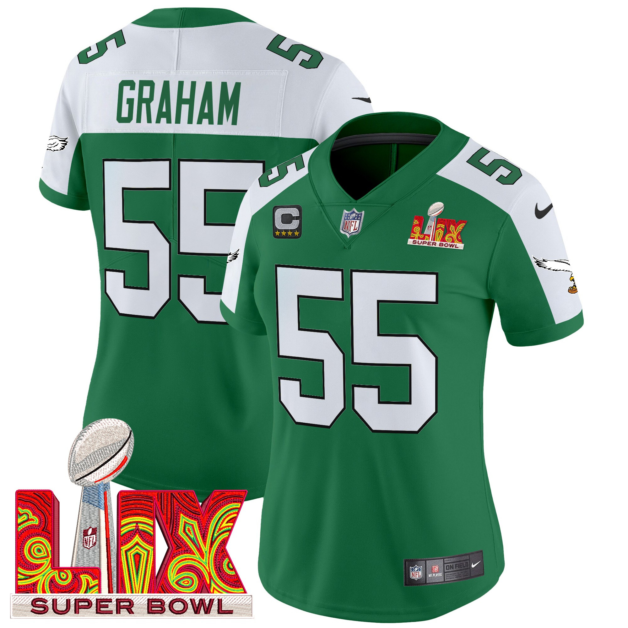 Brandon Graham Women's Philadelphia Eagles Kelly Green Super Bowl LIX Patch Vapor Limited Kelly Alternate Jersey - All Stitched