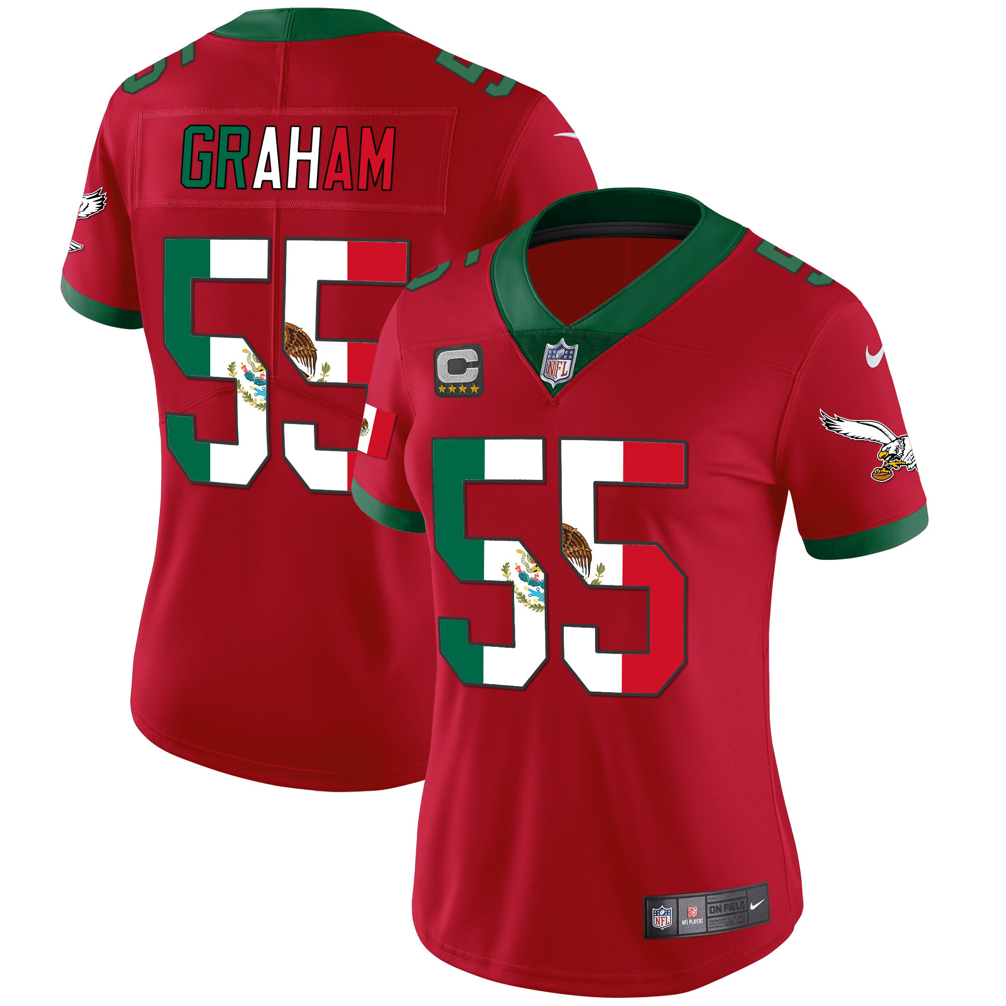 Brandon Graham Women's Philadelphia Eagles Mexico Gold & Kelly Vapor Red Jersey - All Stitched