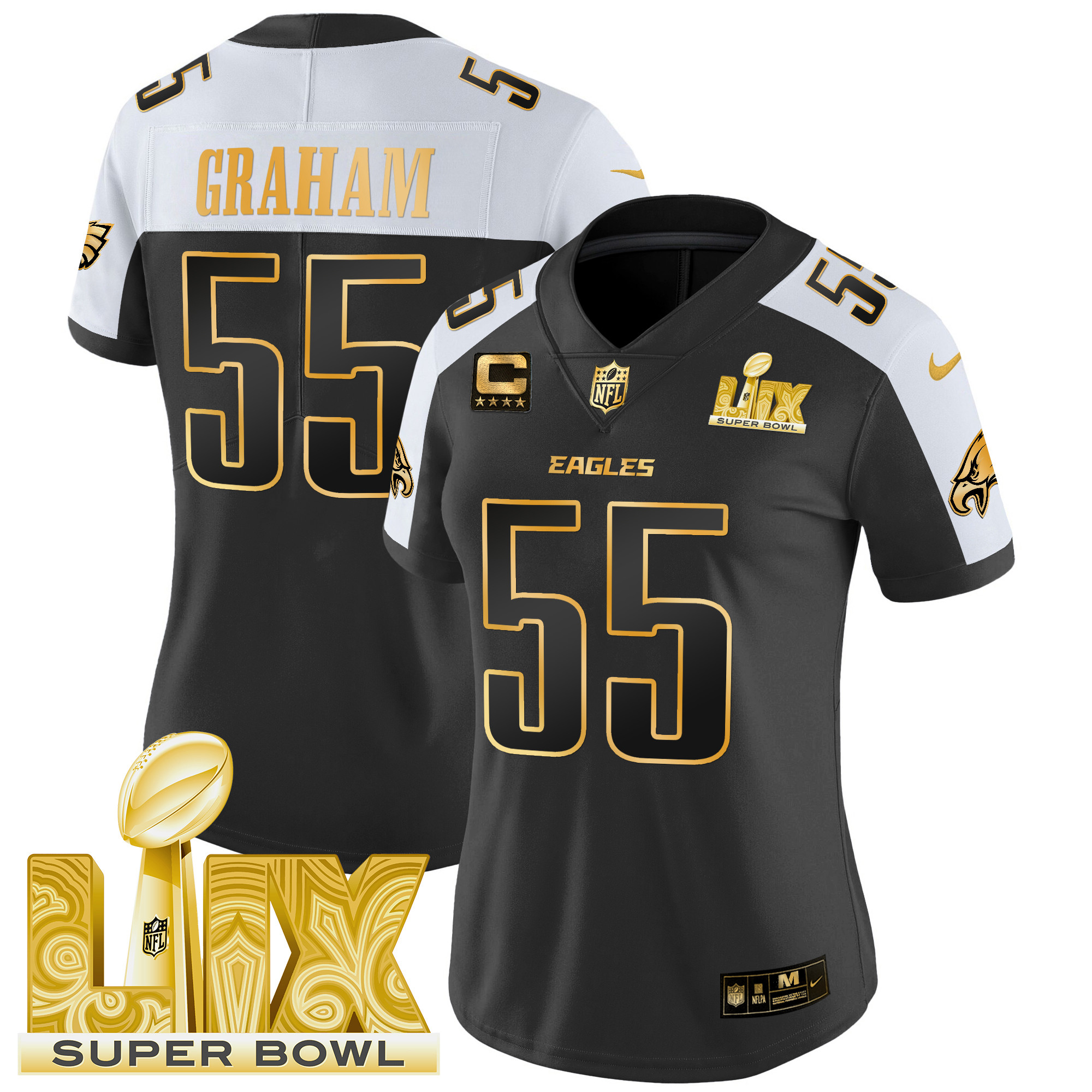 Brandon Graham Women's Philadelphia Eagles Super Bowl LIX Patch Gold Vapor Limited Alternate Jersey - All Stitched