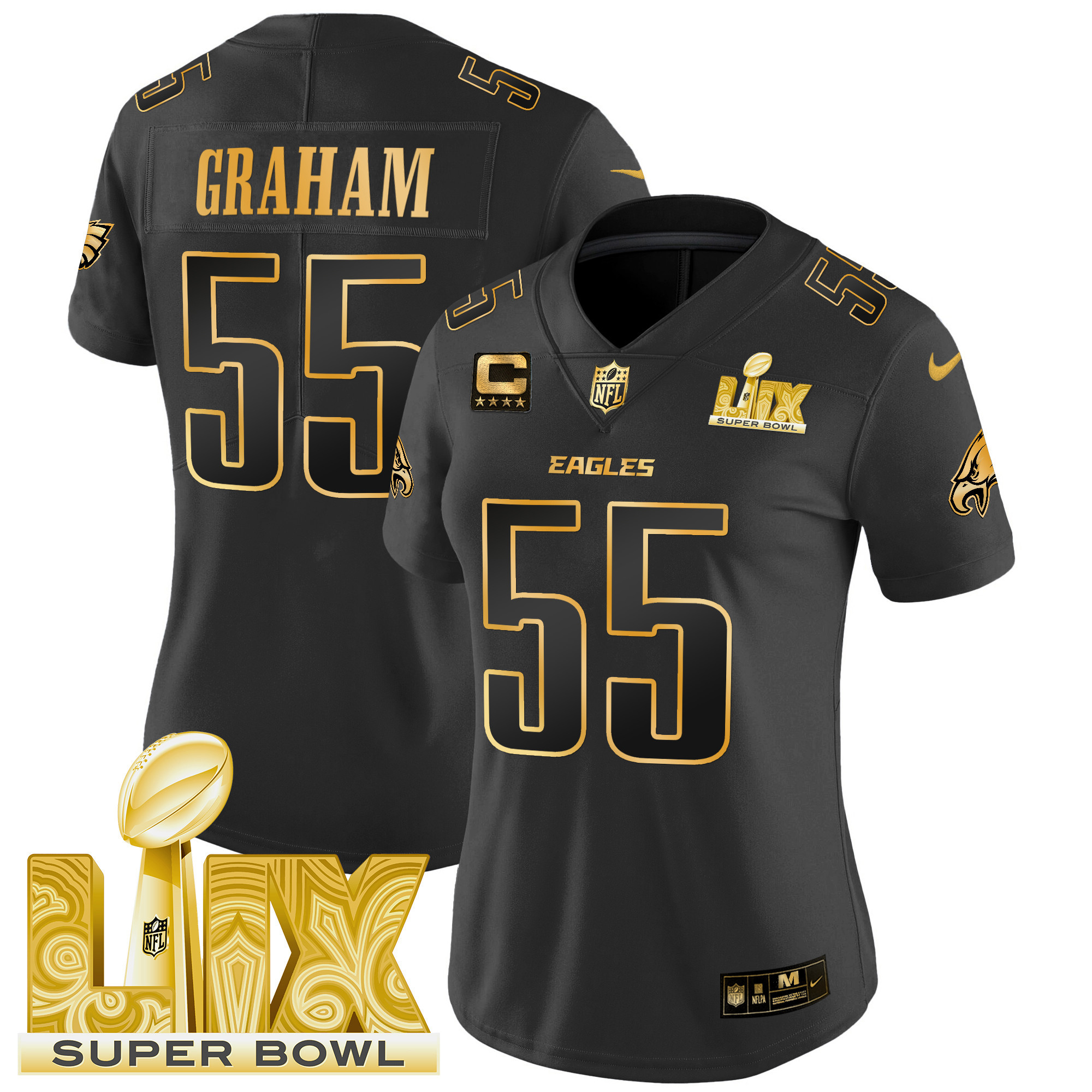 Brandon Graham Women's Philadelphia Eagles Super Bowl LIX Patch Gold Vapor Limited Black Gold Jersey - All Stitched