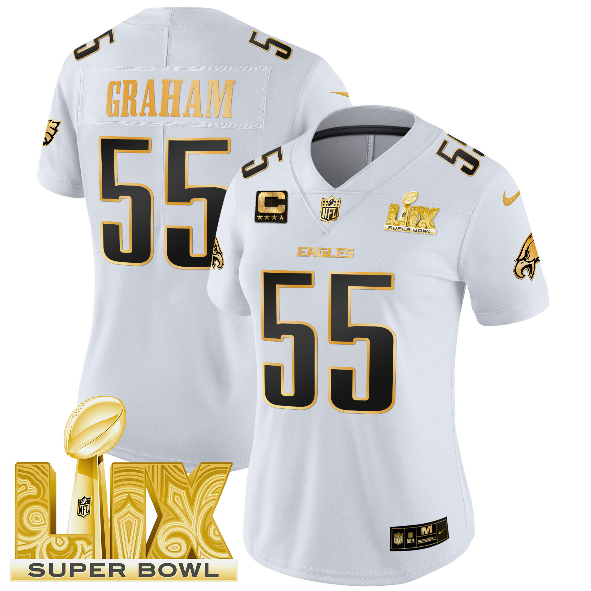 Brandon Graham Women's Philadelphia Eagles Super Bowl LIX Patch Gold Vapor Limited White Gold Jersey - All Stitched