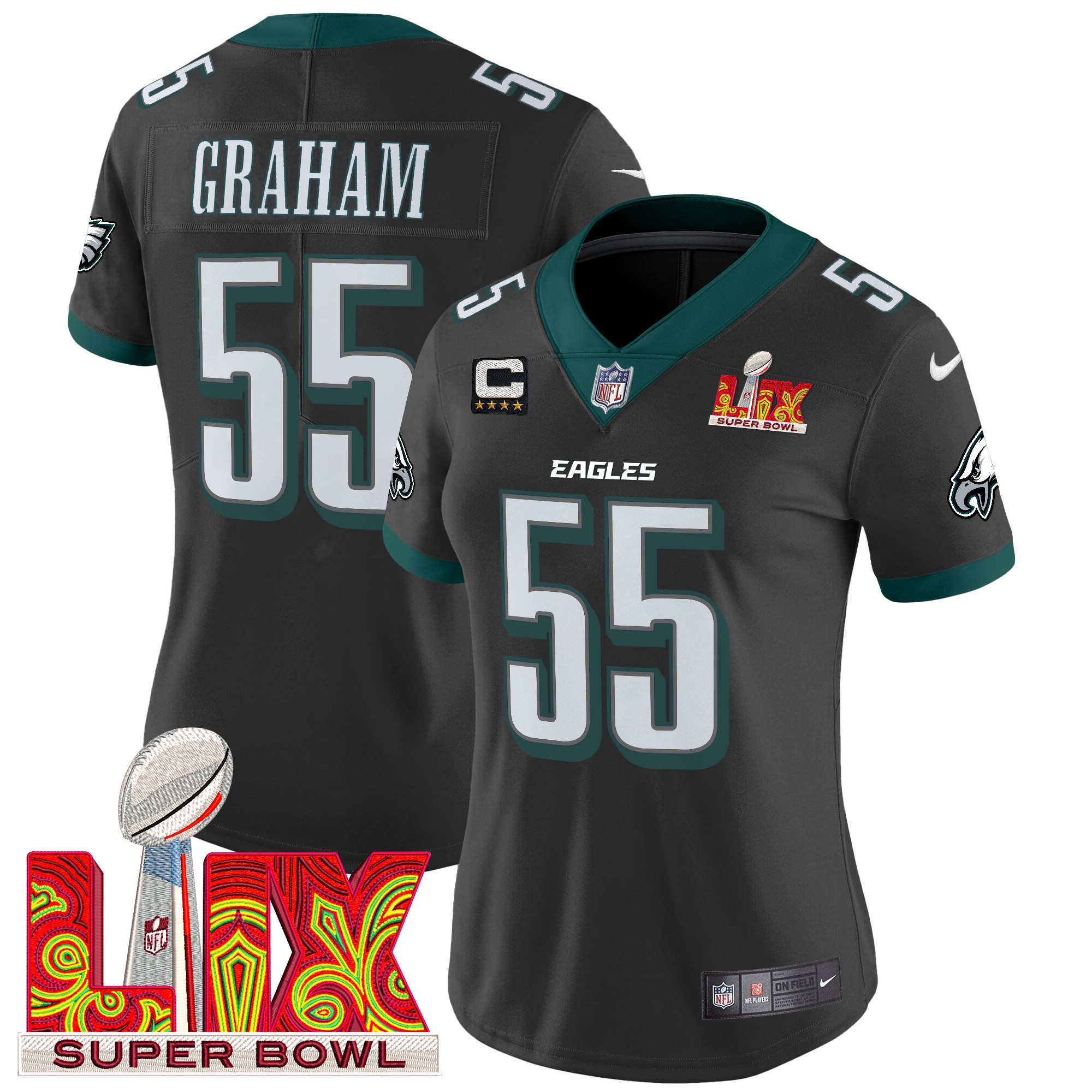 Brandon Graham Women's Philadelphia Eagles Super Bowl LIX Patch Vapor Limited Black Jersey - All Stitched