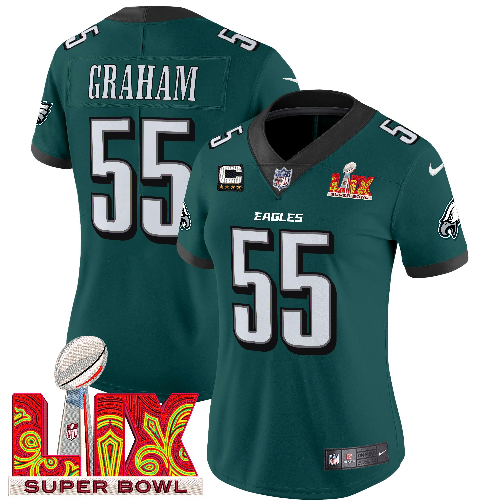 Brandon Graham Women's Philadelphia Eagles Super Bowl LIX Patch Vapor Limited Midnight Green Jersey - All Stitched