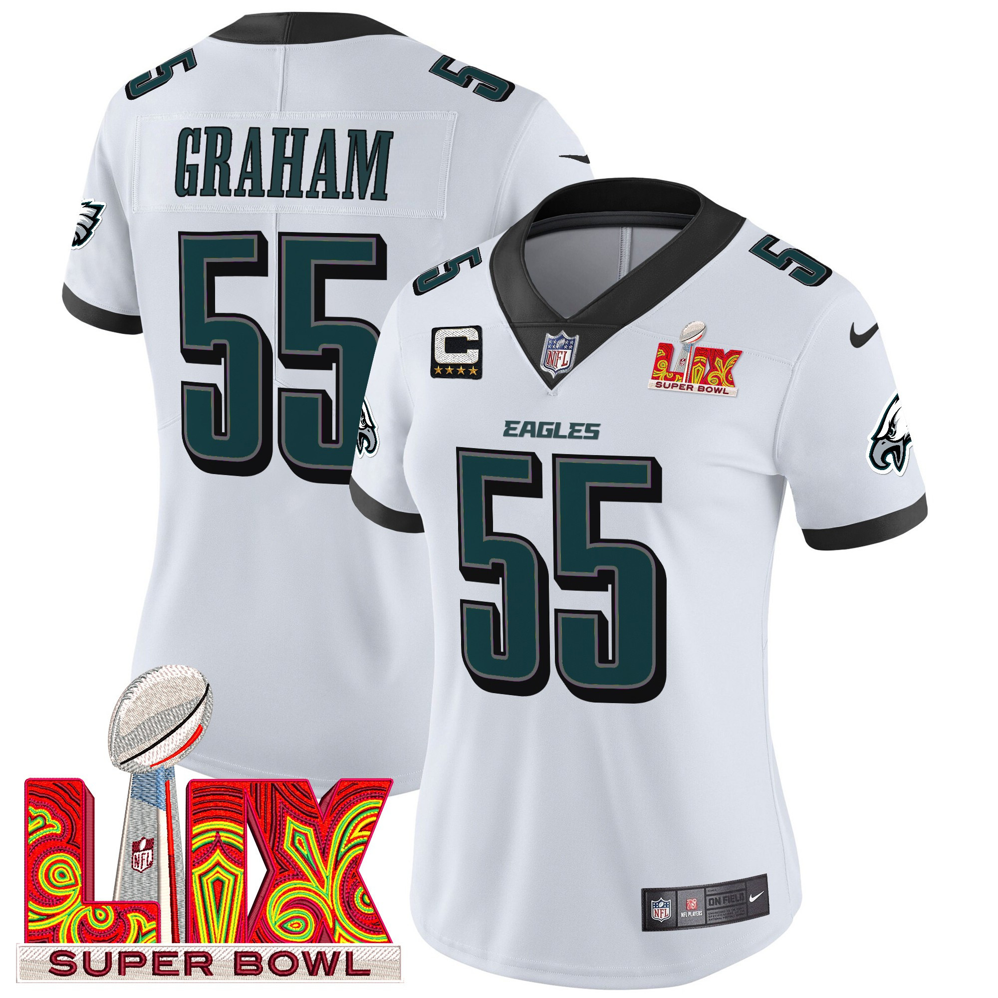 Brandon Graham Women's Philadelphia Eagles Super Bowl LIX Patch Vapor Limited White Jersey - All Stitched