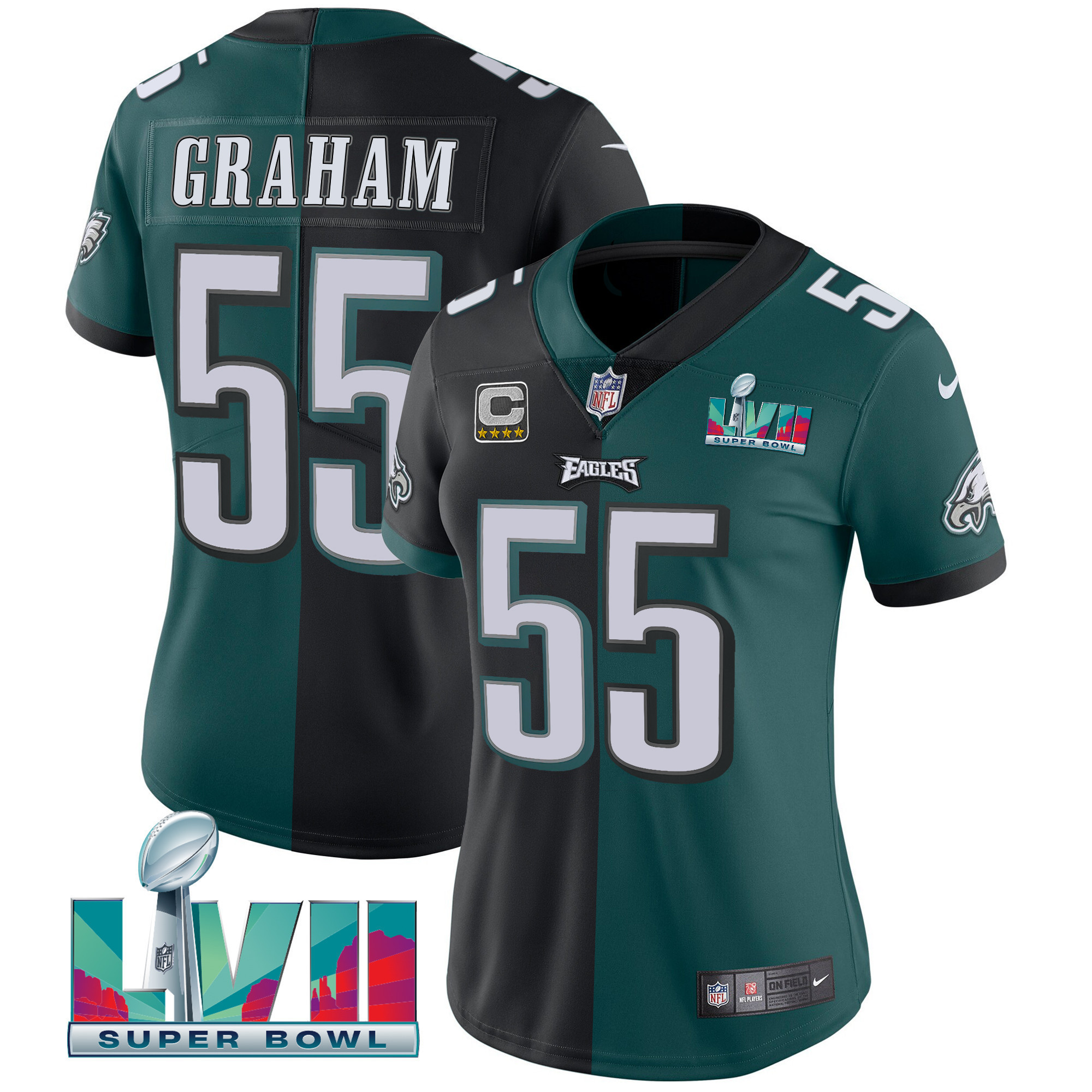 Brandon Graham Women's Philadelphia Eagles Super Bowl LVII Split Split Black Green Jersey - All Stitched