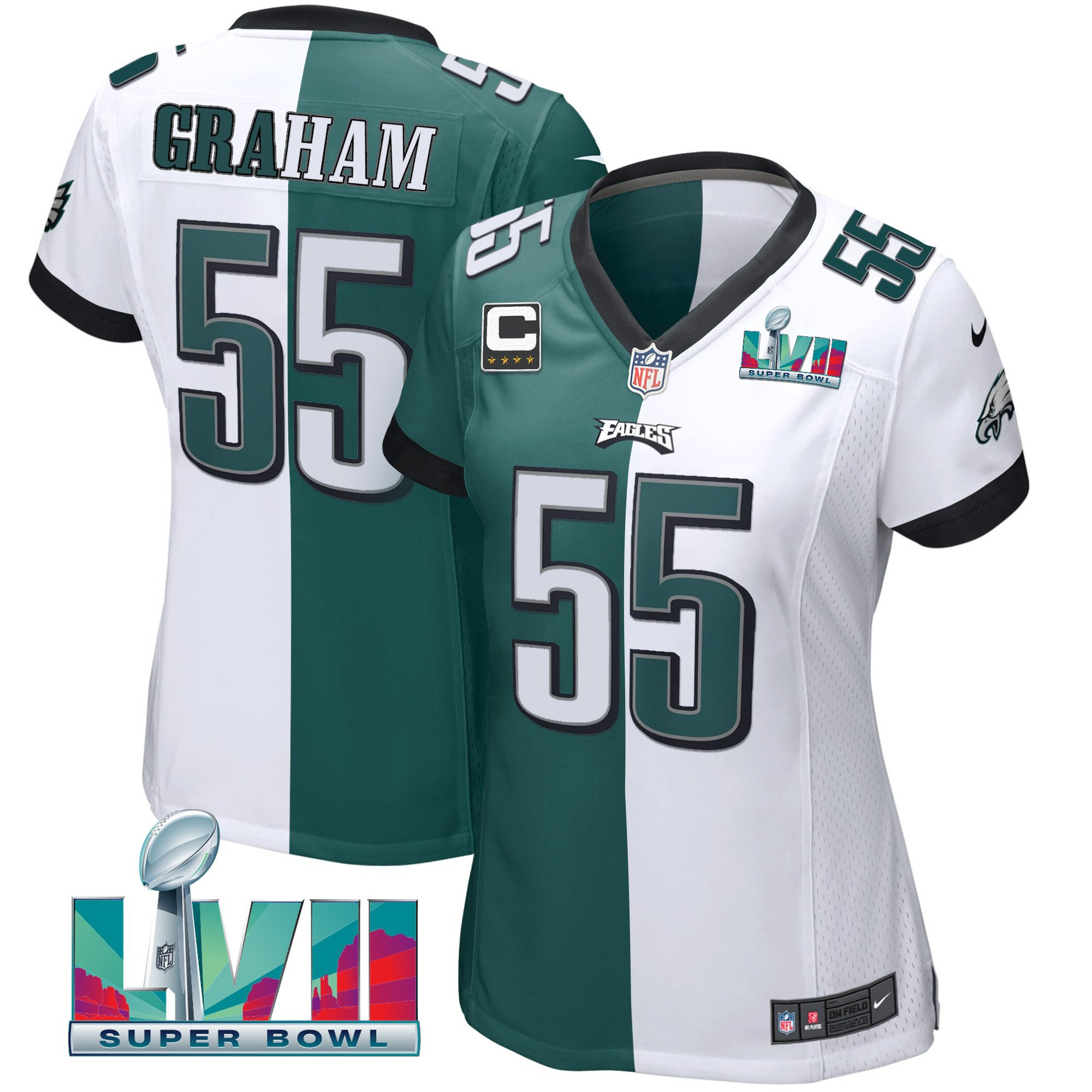 Brandon Graham Women's Philadelphia Eagles Super Bowl LVII Split Split White Green Jersey - All Stitched