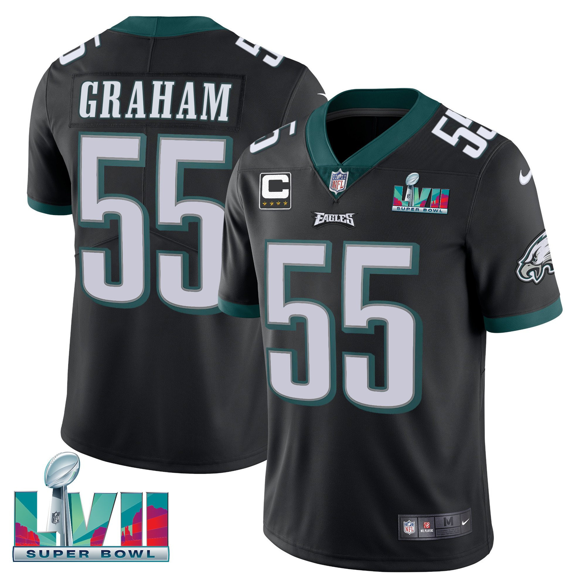 Brandon Graham Youth's Philadelphia Eagles Super Bowl Patch Vapor Black Jersey - All Stitched