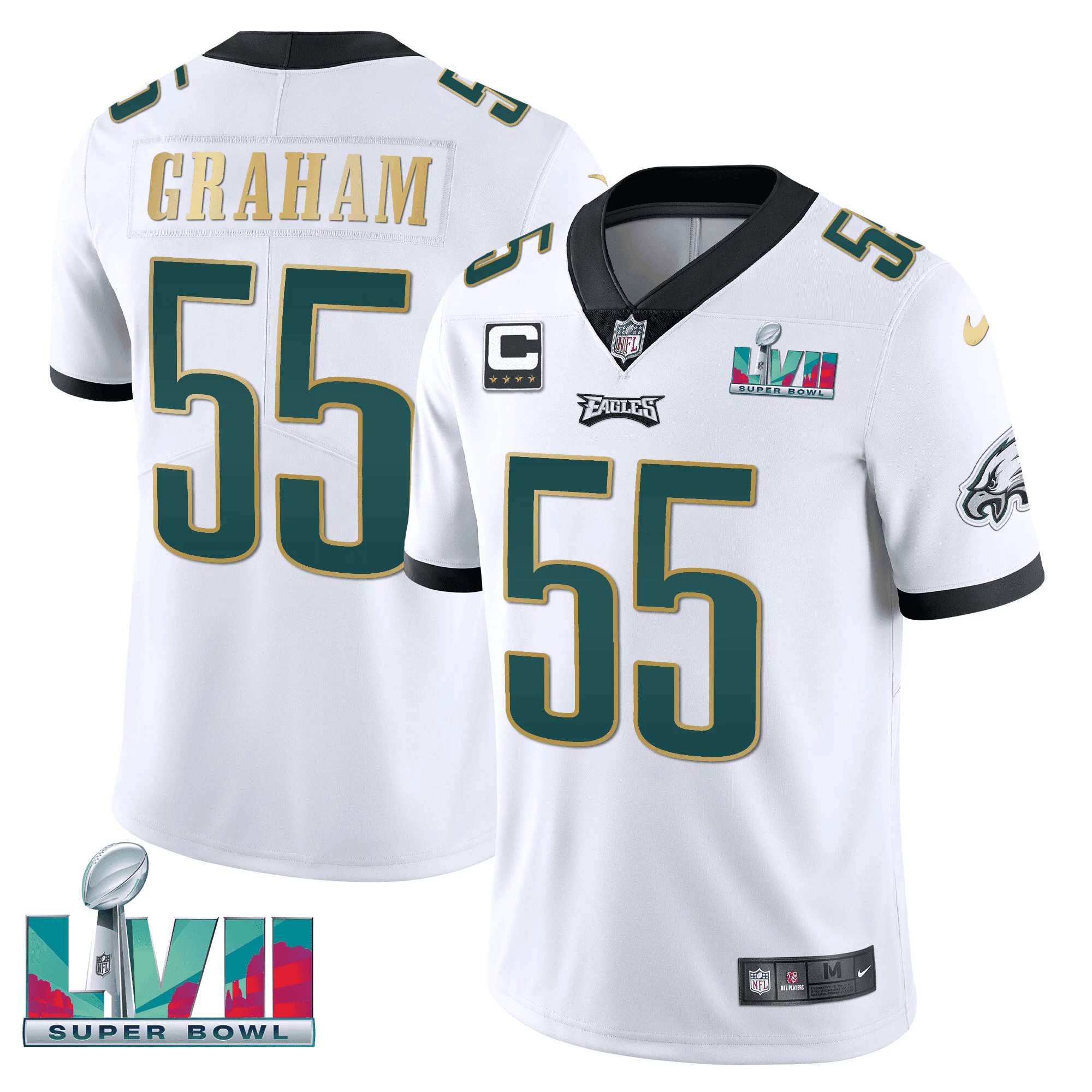 Brandon Graham Youth's Philadelphia Eagles Super Bowl Patch Vapor White Gold Trim Jersey - All Stitched