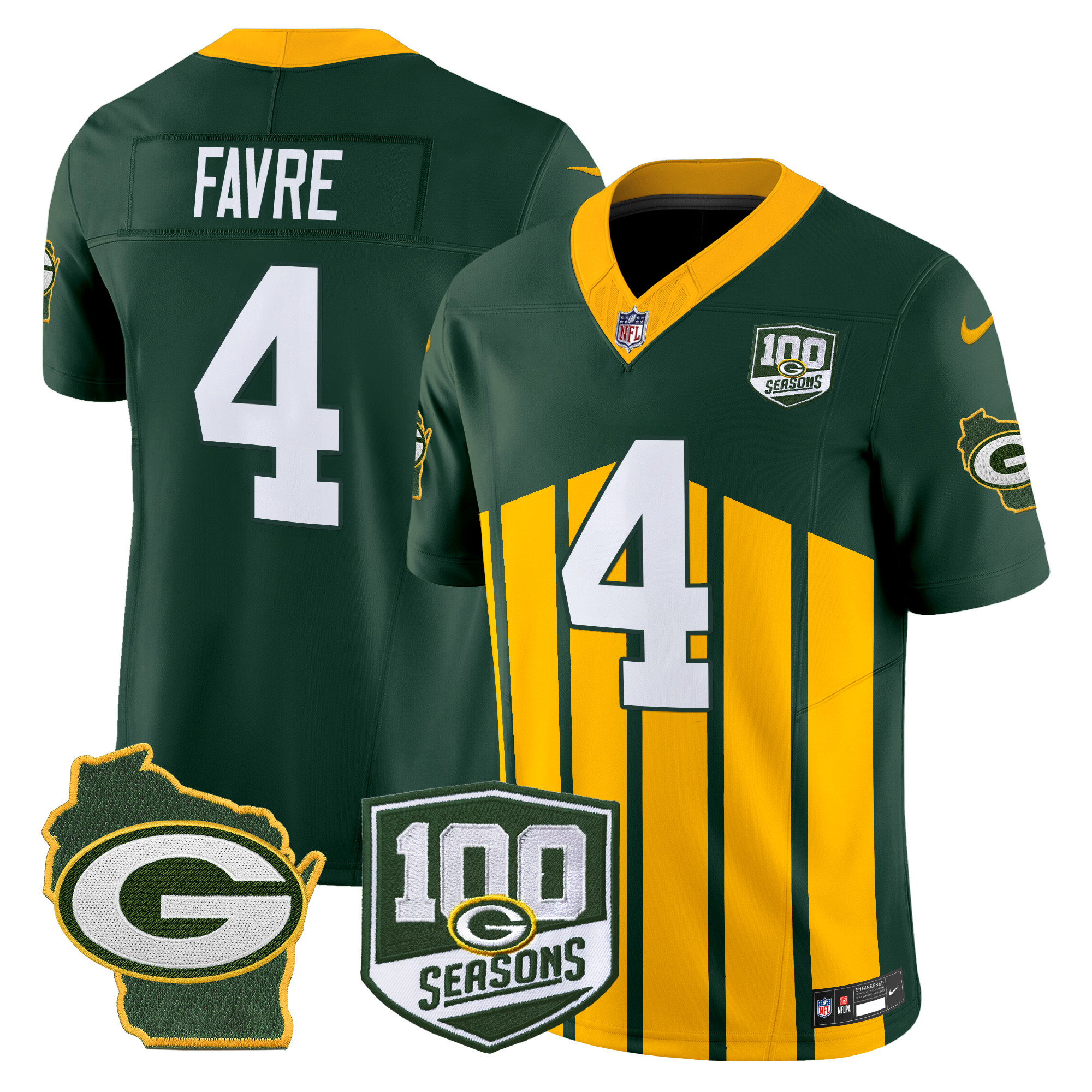 Brett Favre Men's Green Bay Packers 100th Season & Home Patch Vapor Limited Green Special Jersey - All Stitched
