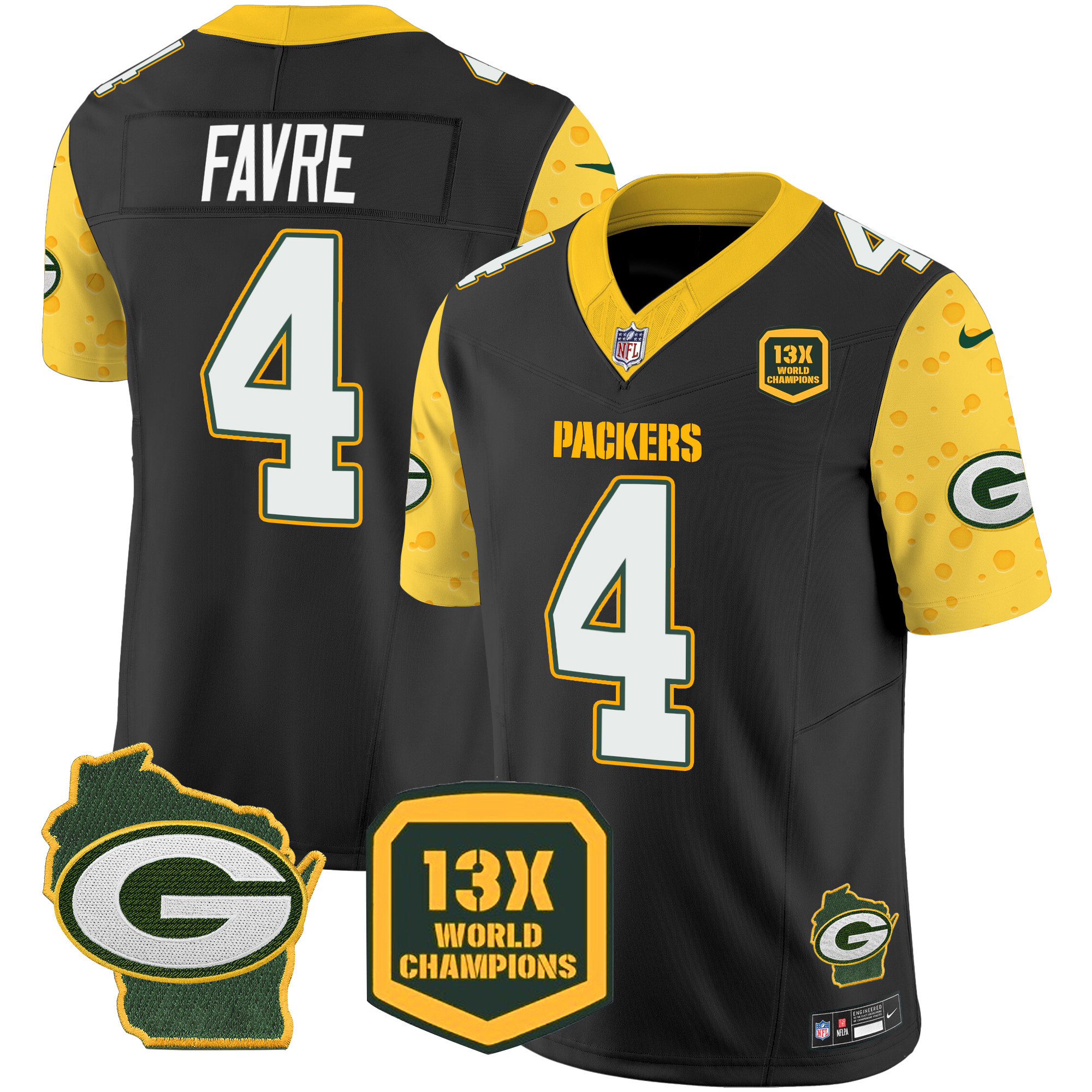 Brett Favre Men's Green Bay Packers Cheese Vapor Limited Jersey Ã¢â‚¬â€œ All Stitched Black Jersey - All Stitched