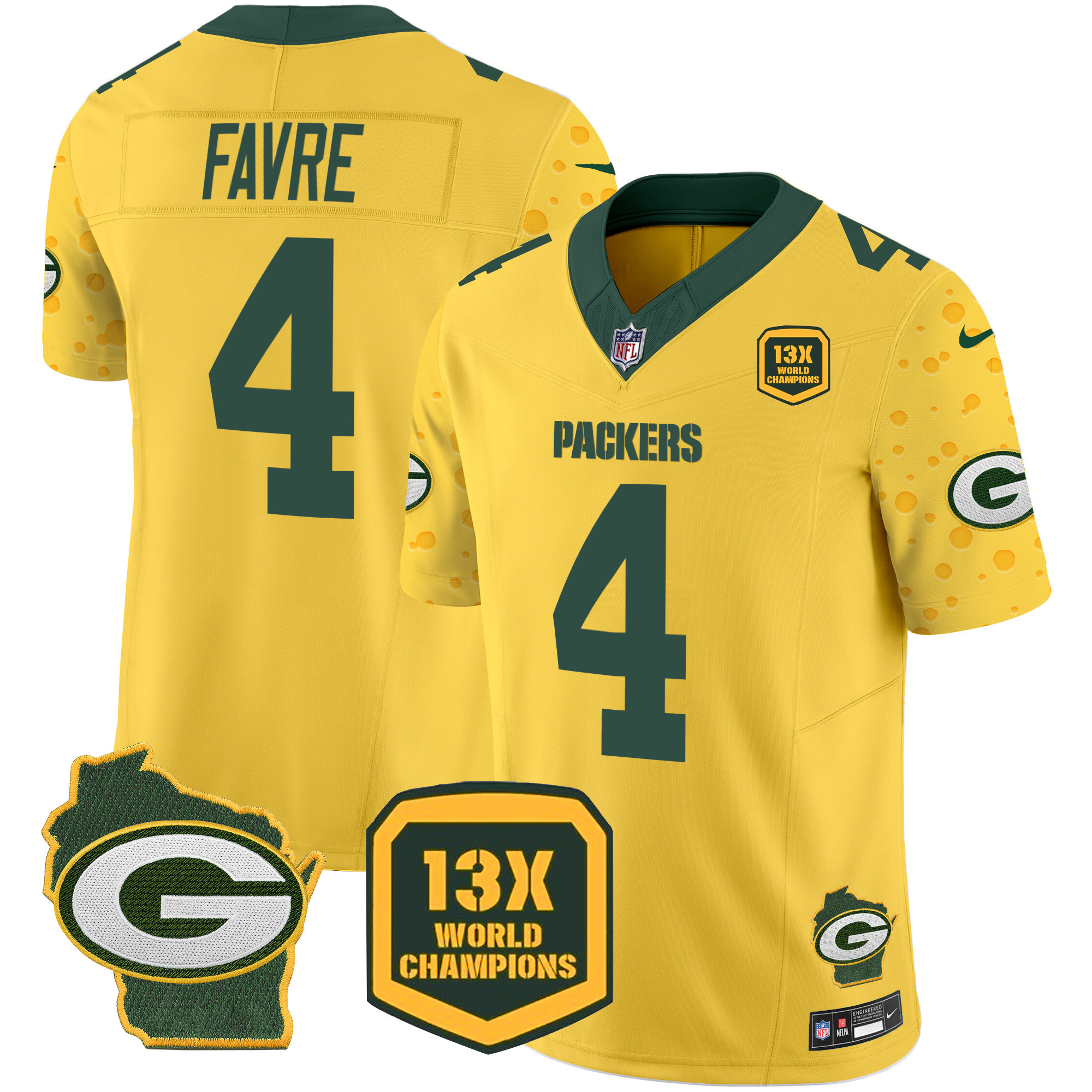 Brett Favre Men's Green Bay Packers Cheese Vapor Limited Jersey Ã¢â‚¬â€œ All Stitched Gold Jersey - All Stitched