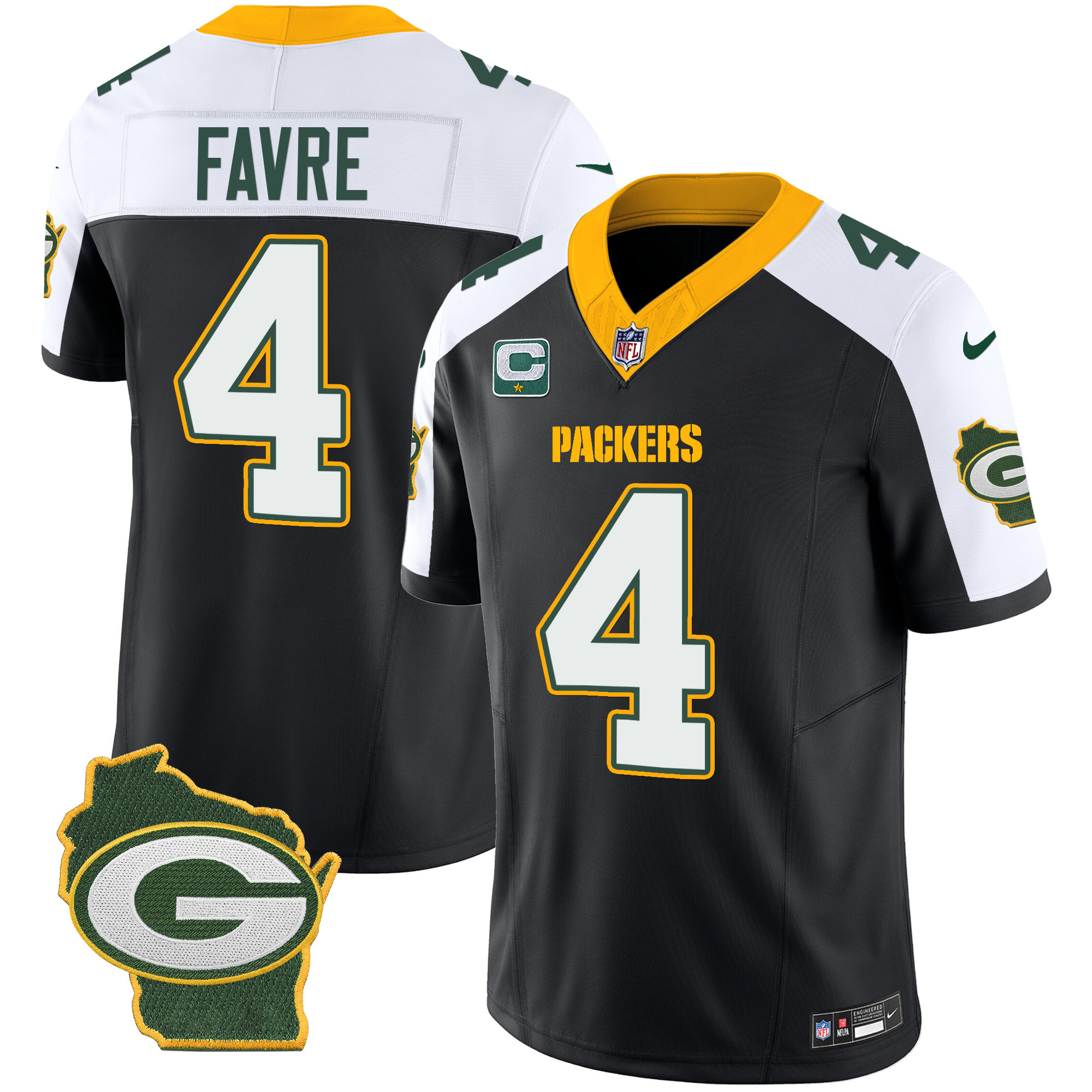 Brett Favre Men's Green Bay Packers Home Patch Vapor Black Alternate Jersey - All Stitched