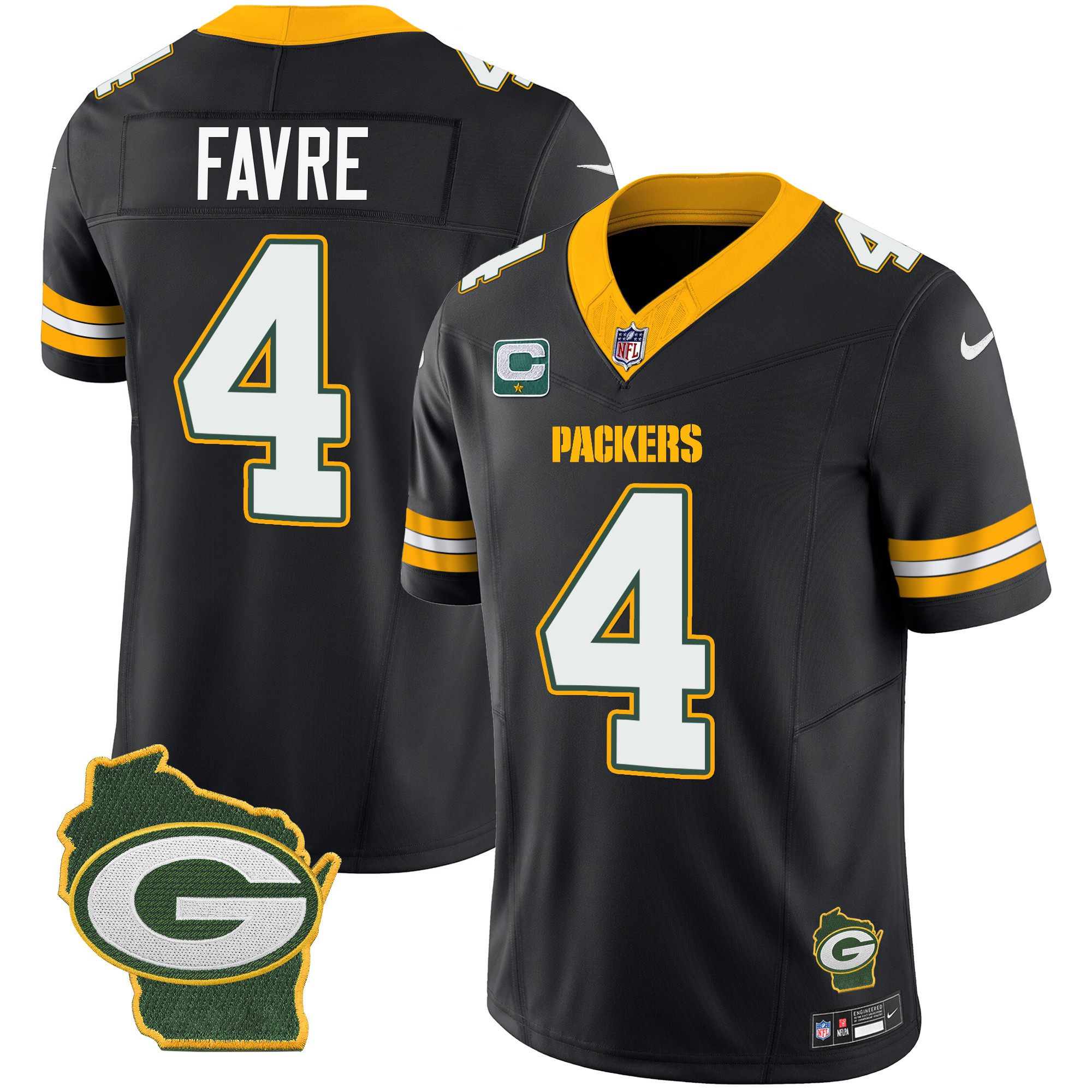 Brett Favre Men's Green Bay Packers Home Patch Vapor Black Jersey - All Stitched