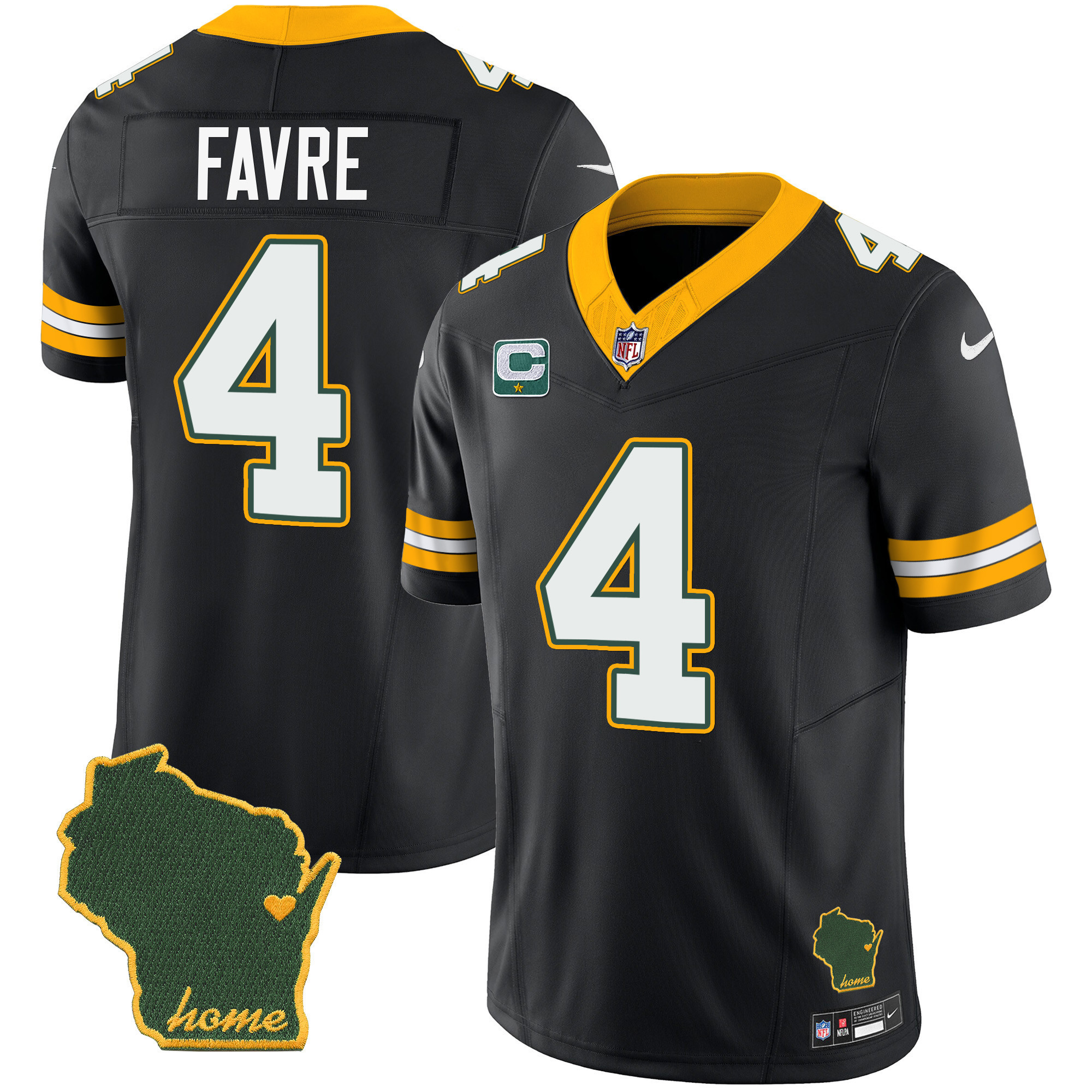 Brett Favre Men's Green Bay Packers Home Patch Vapor Black Jersey - All Stitched