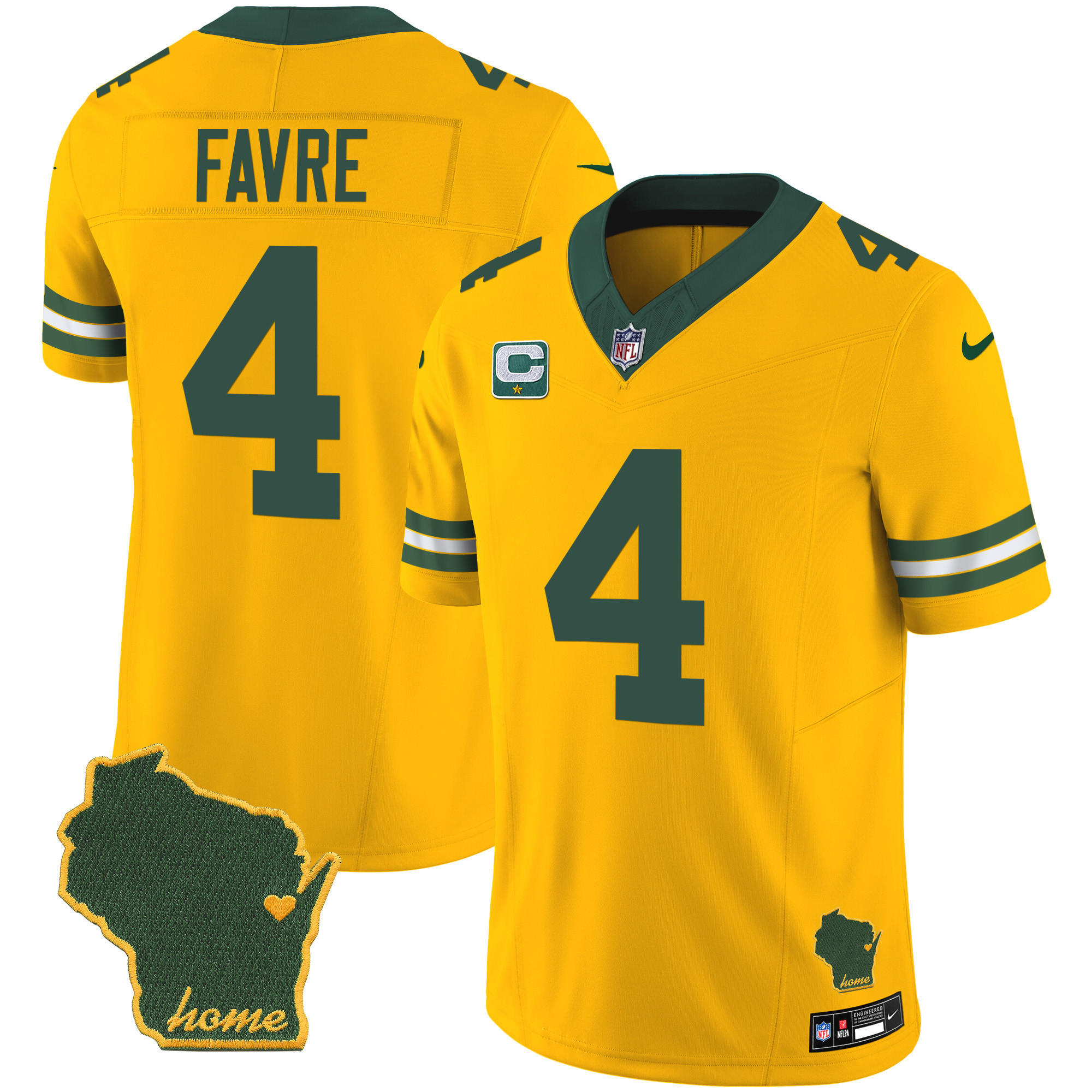 Brett Favre Men's Green Bay Packers Home Patch Vapor Gold Jersey - All Stitched