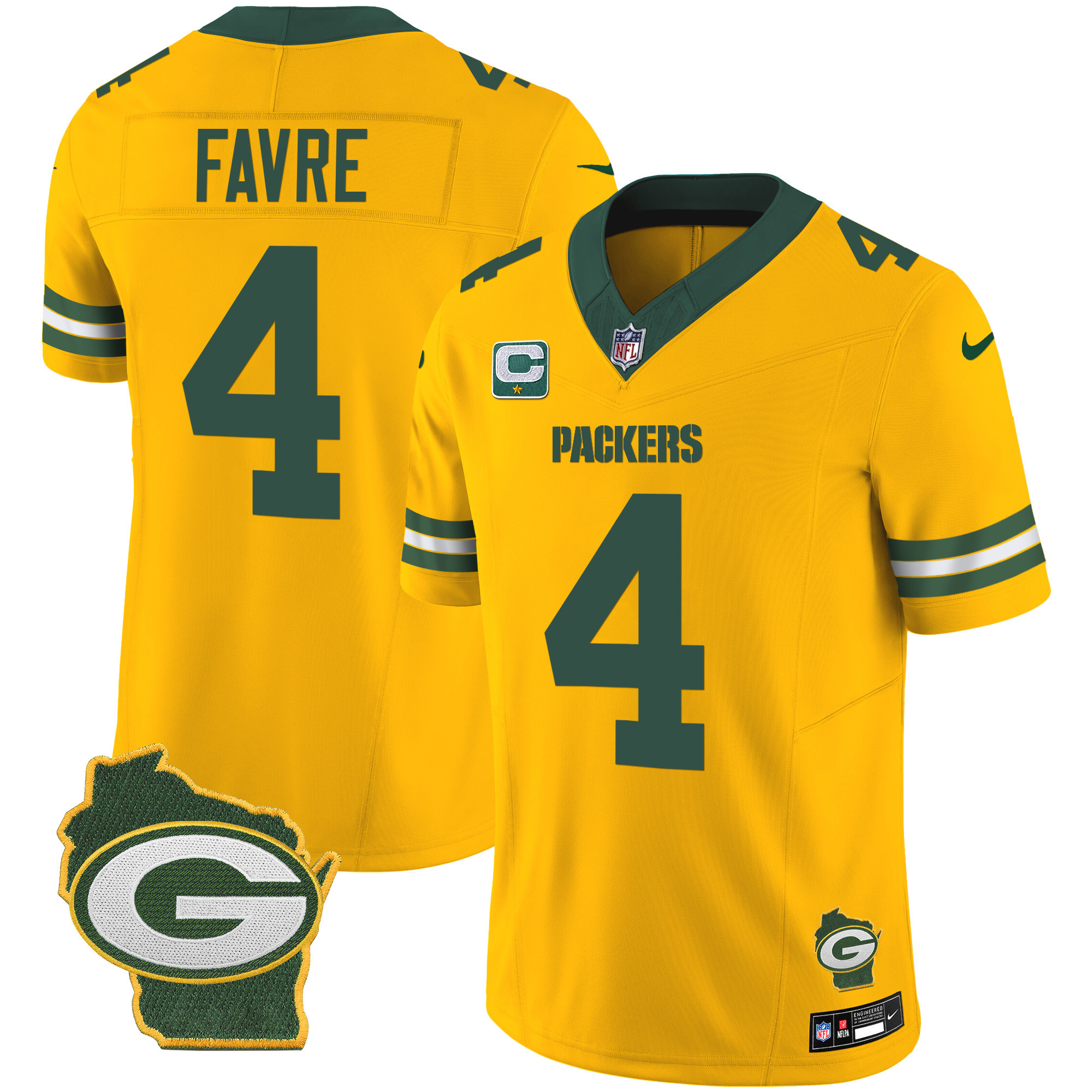 Brett Favre Men's Green Bay Packers Home Patch Vapor Gold Jersey - All Stitched