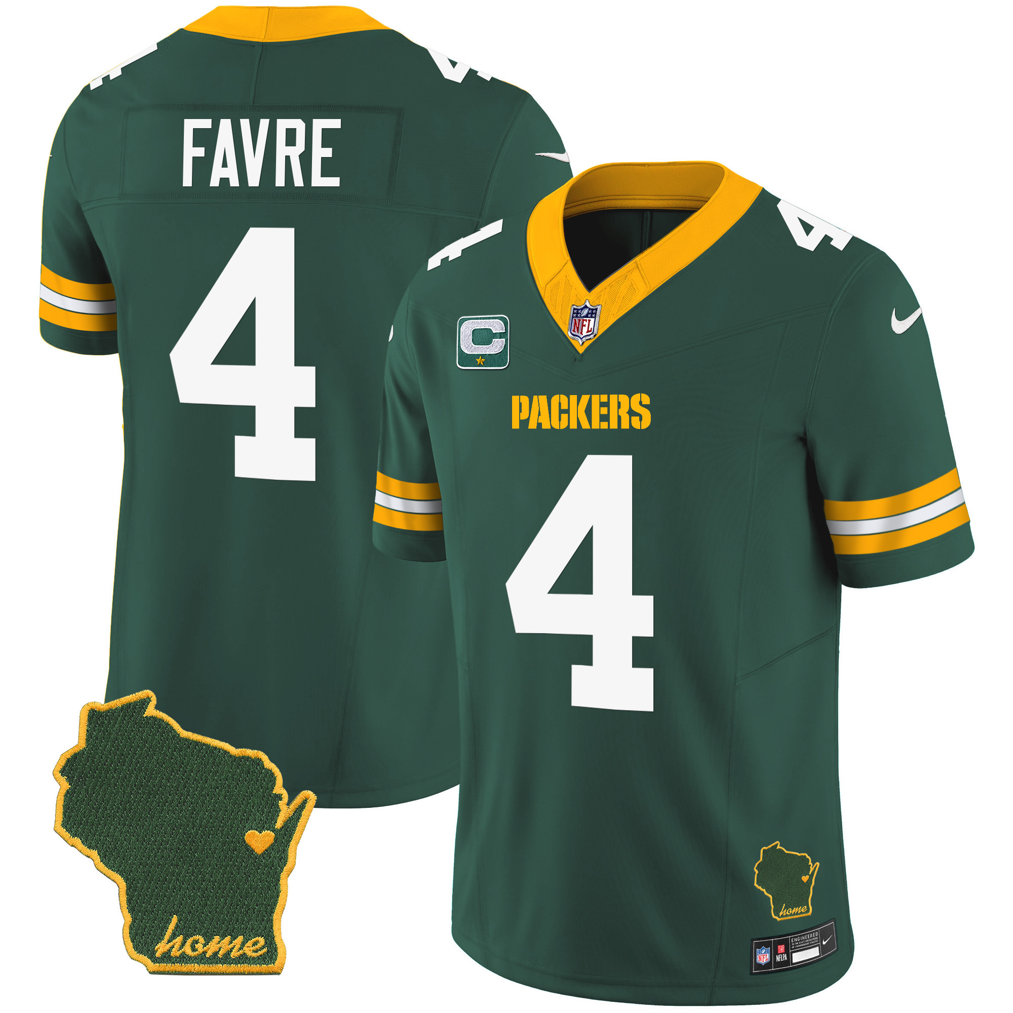 Brett Favre Men's Green Bay Packers Home Patch Vapor Green Jersey - All Stitched