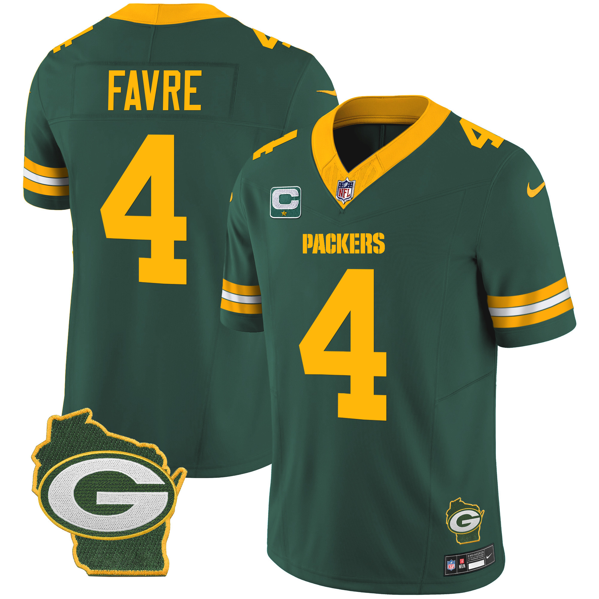 Brett Favre Men's Green Bay Packers Home Patch Vapor Green Jersey - All Stitched